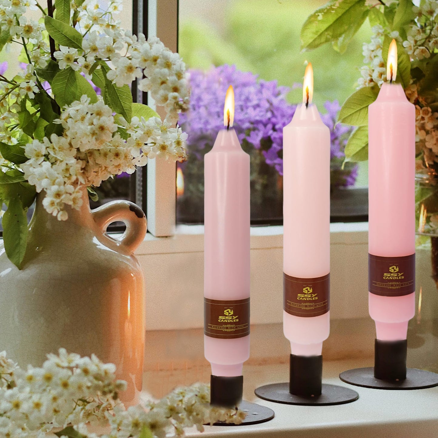 7 Inch Gradient Pink Taper Candle Set of 4 Unscented Candles Sticks Smokeless Short Tapered Candles for Home Party Wedding Decoration Valentine's Day Anniversary & All Special Occasions