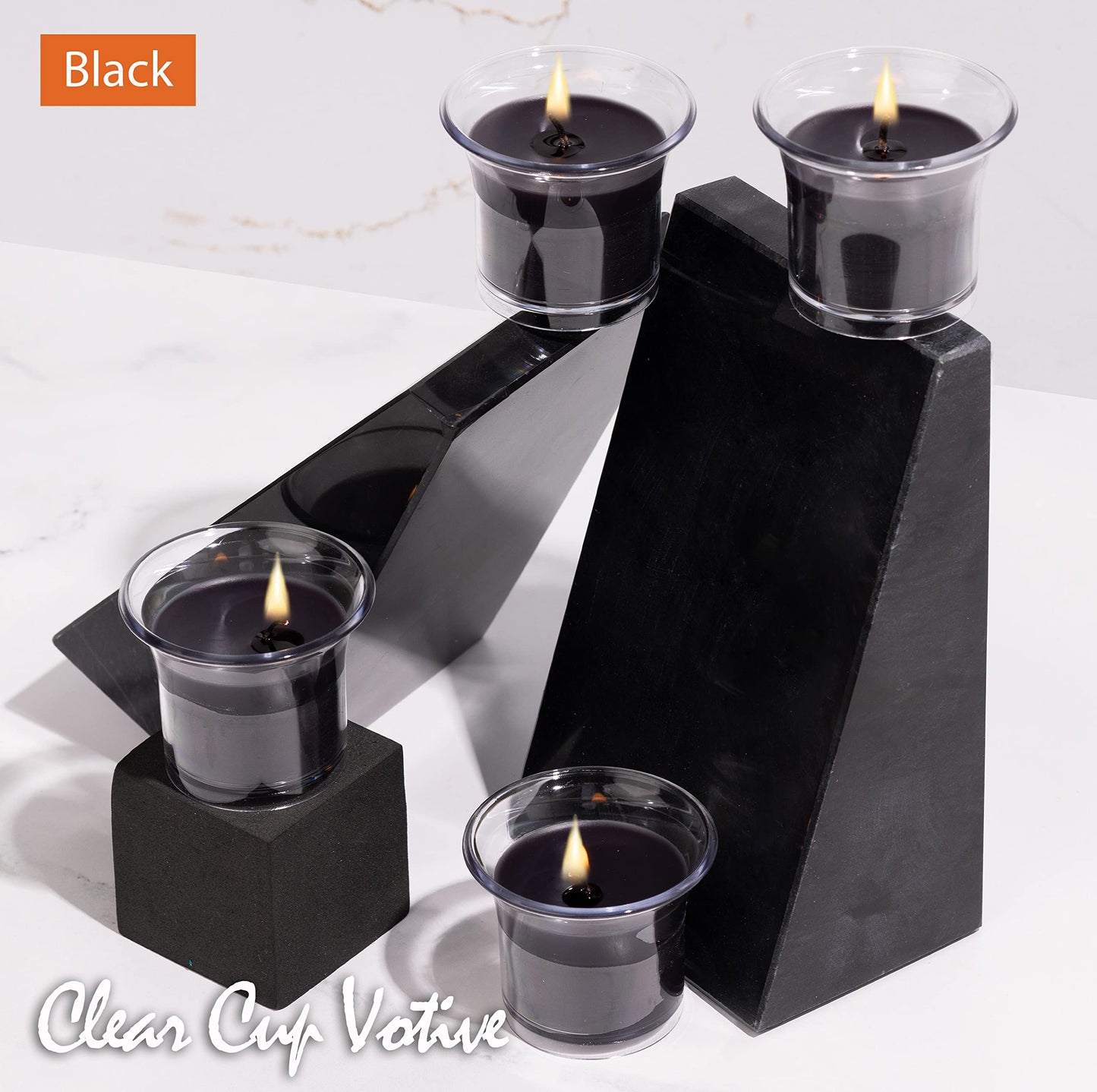 HYOOLA Clear Cup Scented Votive Candles - Black - 12 Hour Burn Time - 4 Pack - European Made