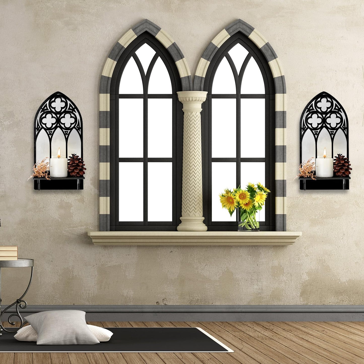 Gothic Sconces Wall Decor Set of 2, Arched Church Wall Sconces Decorative Gothic Wall Decor for Living Room, Bathroom, Dining Room