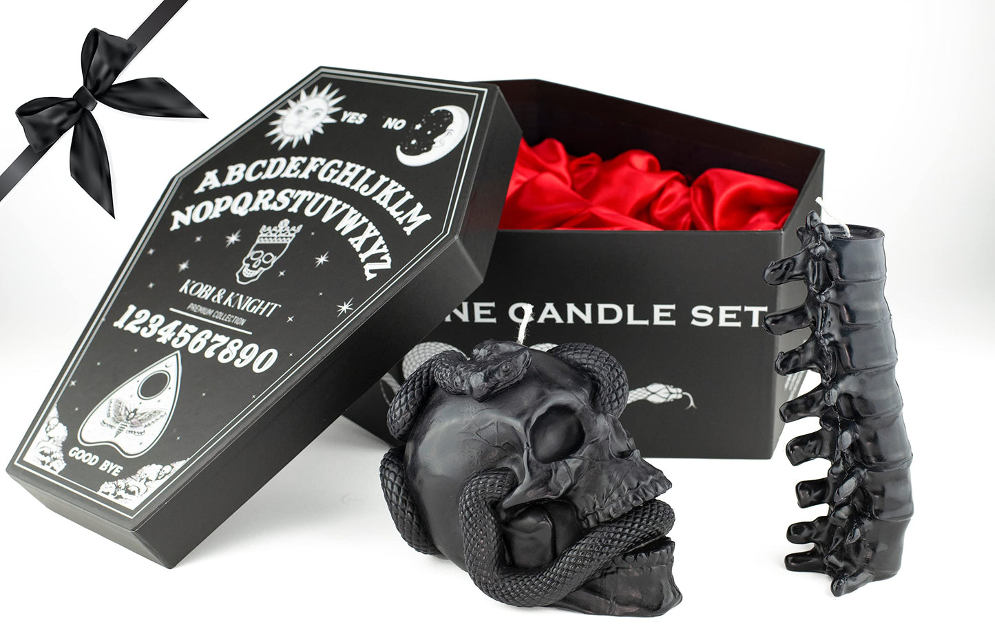 Kobi & Knight Black Skull Candle Set - Goth Candle with Snake and Spine in Coffin Gift Box - Gothic Candles for Spooky Halloween Decorations - Creepy Candles for Goth Decor
