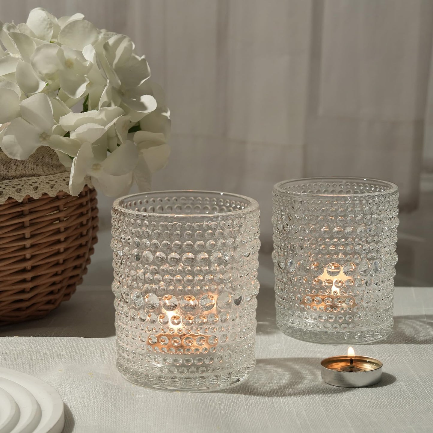 12pcs Large Votive Candle Holder, 2.7 * 3.5in Clear Glass Tea Light Candle Holders Bulk for DIY Wax Wedding Table Decor & Christmas Thanksgiving