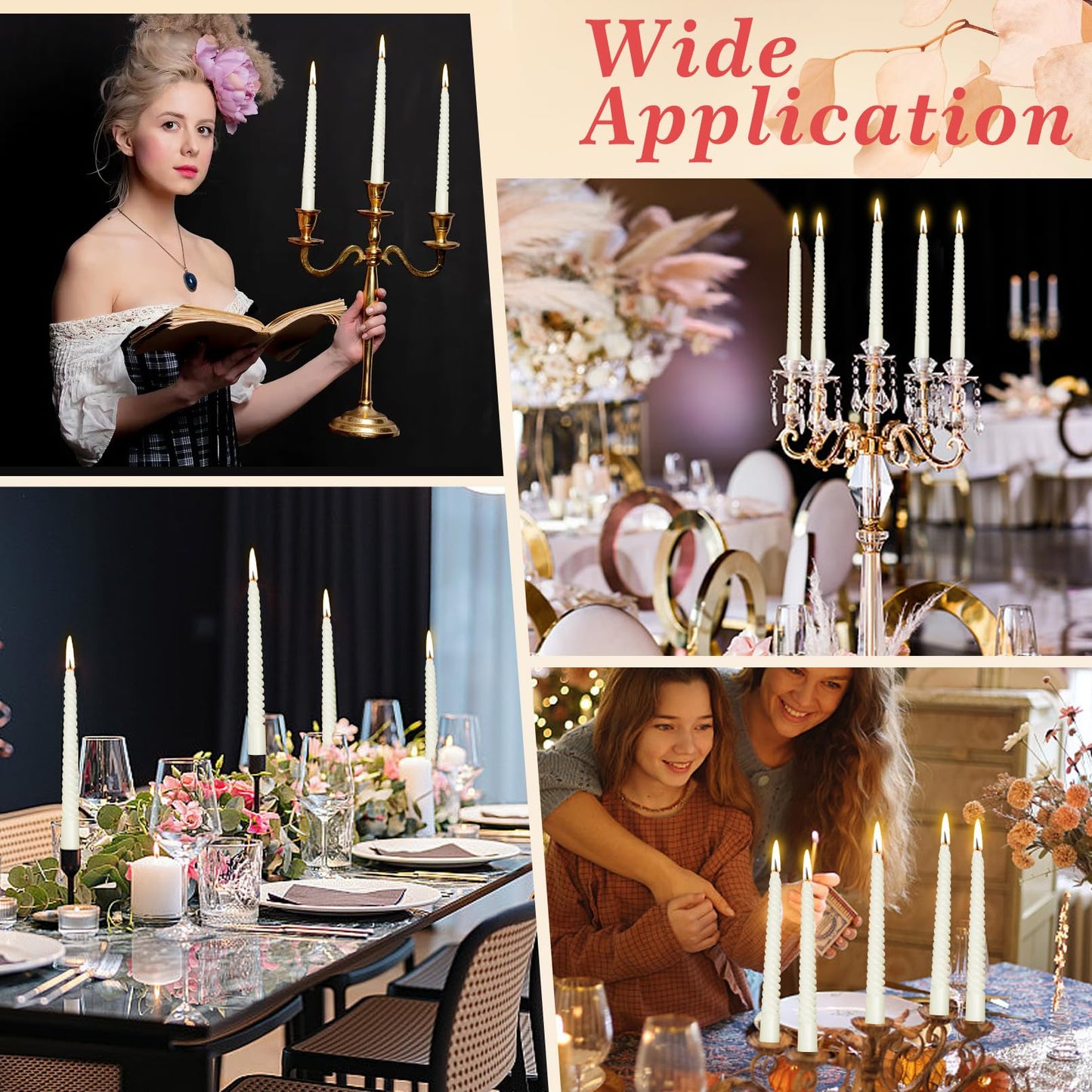 Cptoion 16 PCS Spiral Taper Candles,10 Inch Twisted Taper Candle,Unscented Twisted Candlesticks,Dinner Candles,Dripless Long Candle Sticks for Dinner Party Wedding (White)