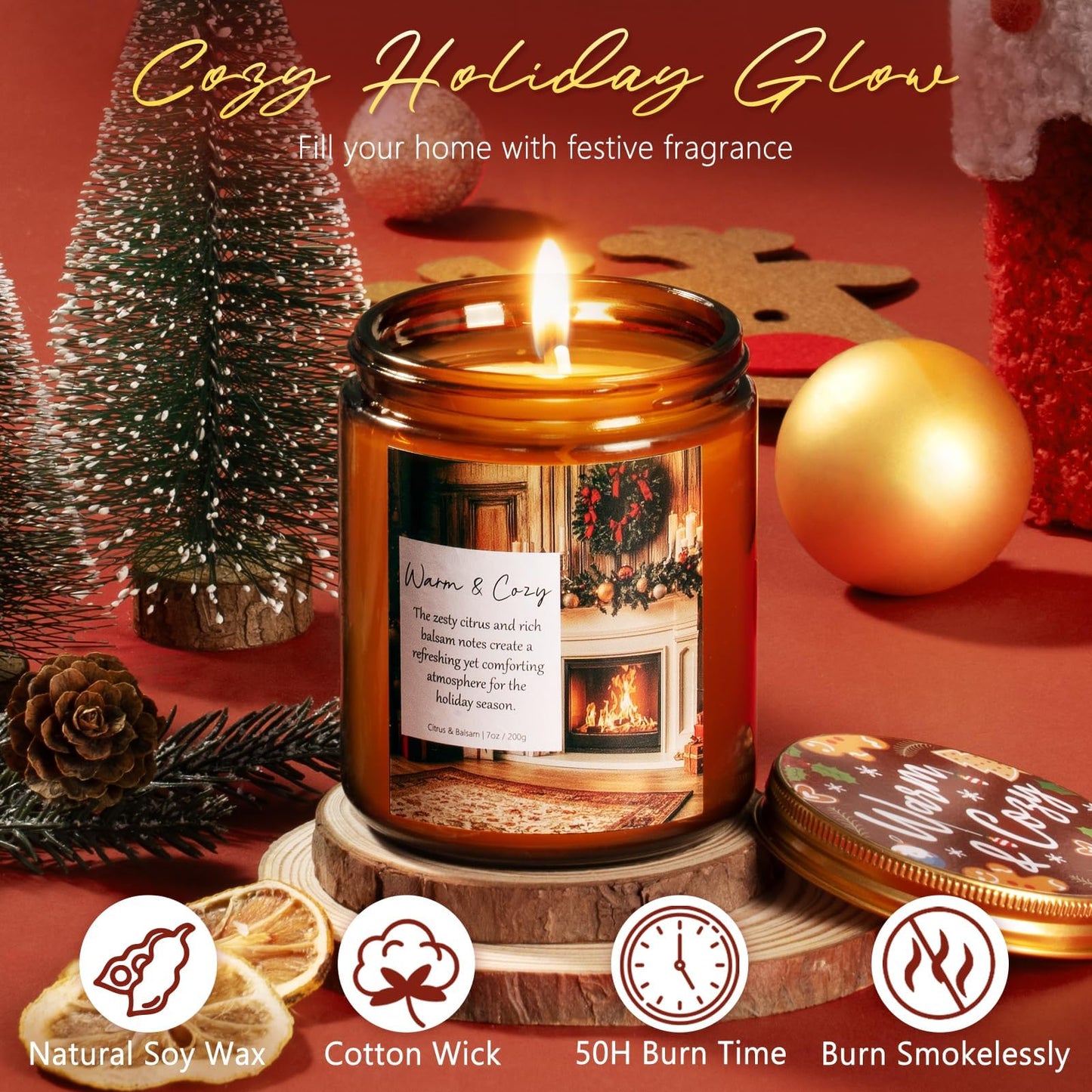 Christmas Candles Set, 4 Pack Xmas Scented Candles for Women, Winter Soy Candle for Home Scented Holiday Candle Gift Set, Christmas Gifts for Women Men- Balsam Cedar/Apple Pie/Citrus/Vanilla Coconut