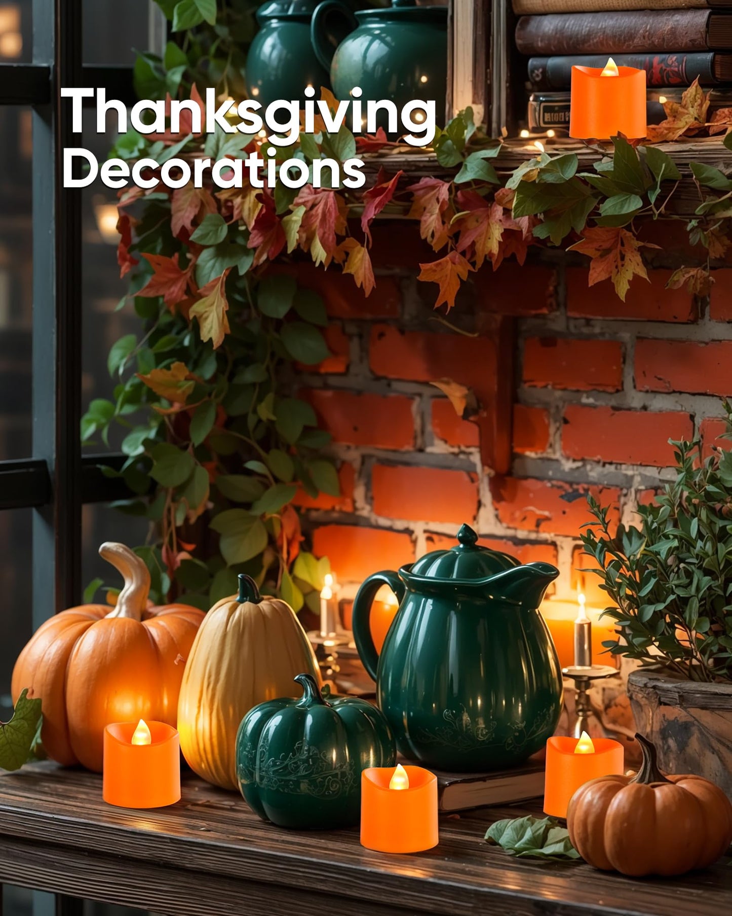 Homemory 12Pack 400+Hour Remote Control Flameless Candles, 2/4/6/8H Timer Led Votive Candles, Battery Operated Tea Lights for Wedding Table Centerpiece, Holidays, Halloween Pumpkins-Orange