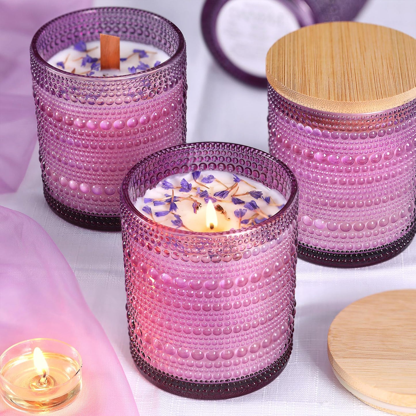 DARJEN 12 Pack Purple Candle Jars - 8 OZ Empty Glass Containers With Bamboo Lids and Labels for Making Candles, DIY Home Supplies