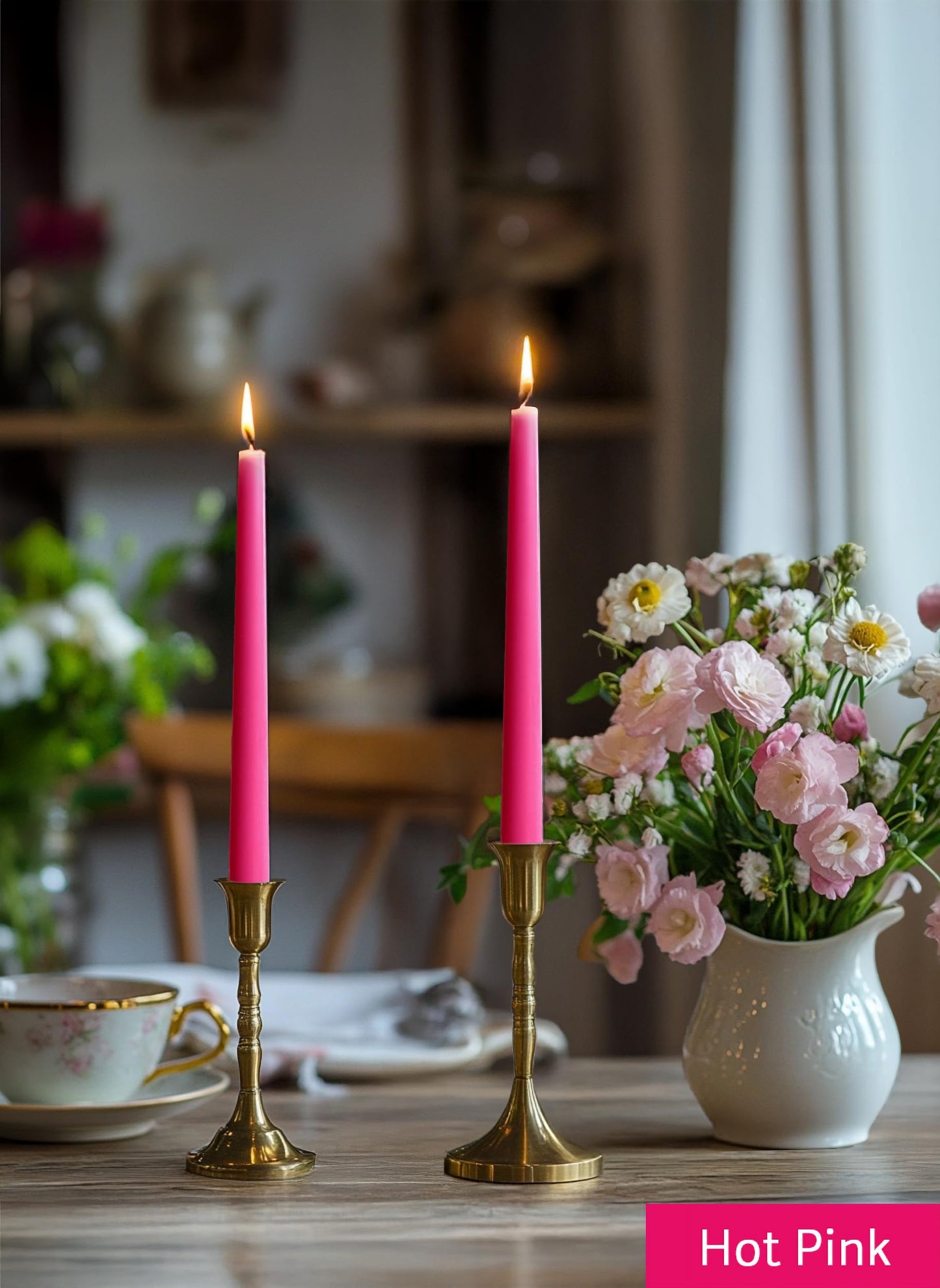 Homeology 12pk 10" Classic Taper Candles, Pink Shades, 7-8 Hours Long Burning, Unscented Tall Candlesticks