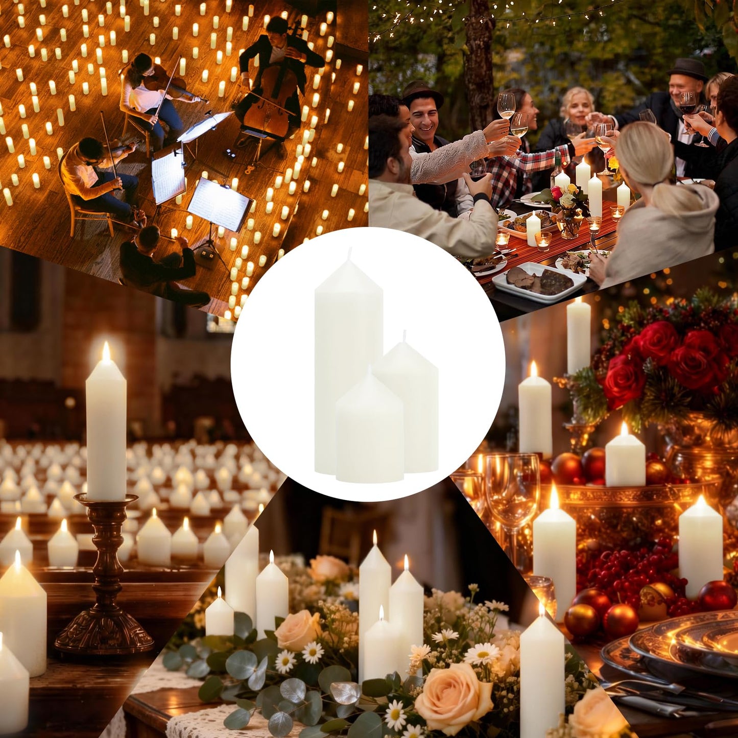 Trxvxo White Pillar Candles Bulk Set of 72，3 Different Lengths 2 x 3/6/8 Inch (24 Each)，Hurricane Candles，Dripless Unscented Smokeless，Gives You a Better Atmosphere When Organizing an Event Party.