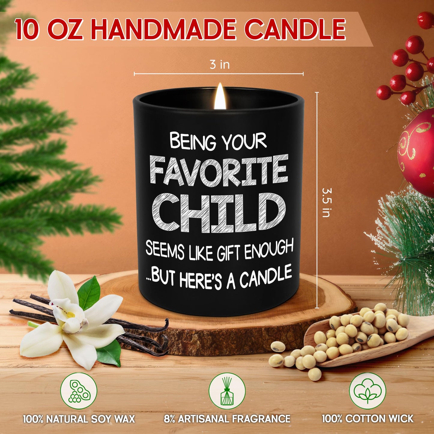 TEEZWONDER Birthday Gifts for Mom - Favorite Child Scented Candle Vanilla Lavender 10 oz - Mom Dad Birthday Gifts from Daughter Son, Grandma Grandpa Gift Ideas, Candle for Parents