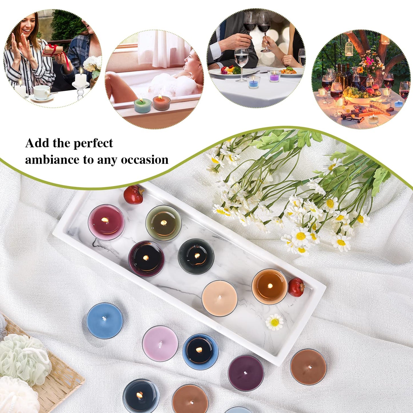 Sungmor Scented Tealight Candles 16 Pack - 100% Soy Wax, Smoke-Free, 4 Scents, 3-4hr Burn, for Bathroom/Party/Yoga/Wedding Decor and Daily General Use