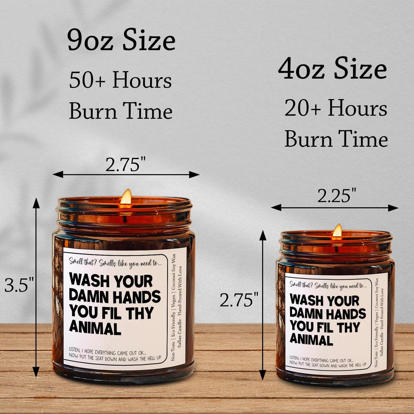 Wash Your Hands Ya Filthy Animal - Funny Bathroom Decor, Poop Scented Candle, 4oz & 9oz Amber Candle, 9 Fragrances