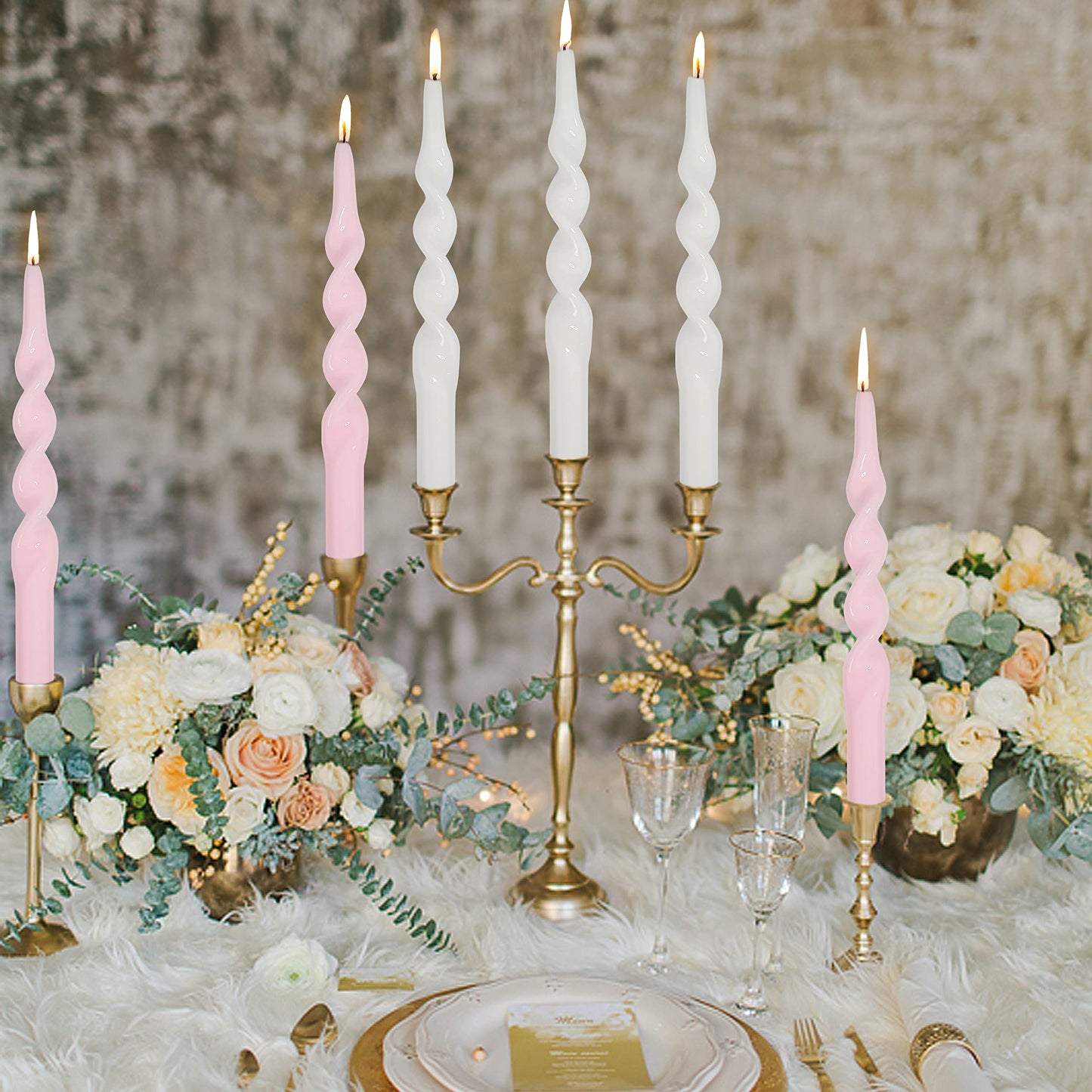 10 Inch Taper Candles Twisted Candlesticks Unscented Handmade 2 Pack Smokeless Taper Candles Dinner Table Candles for Wedding Yoga Celebration(Peach Pink)