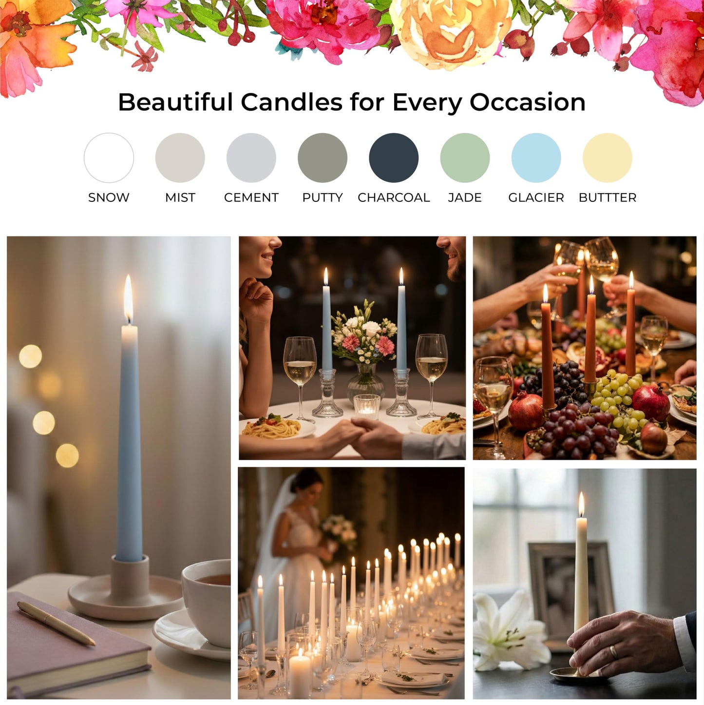 Cement Gray Candles 10 Inch, 12 Pack - Unscented Dripless Dinner Candles, 7 Hour Burn Time, Premium Solid Wax Candlesticks for Weddings, Parties, Events & Home Decor