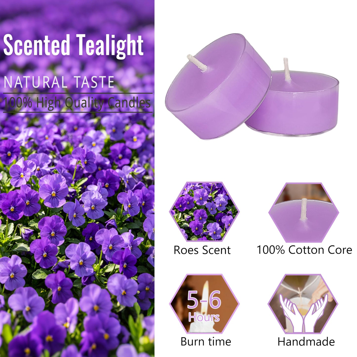 Purple Candles Tea Lights Smokeless Cedar Violet Scent Tealight Candles Handmade Tealights Set of 24 Long Burning for Wedding Meditation Dinner Home Decor
