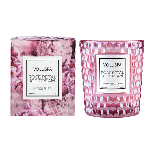 Voluspa Rose Petal Ice Cream, Classic Candle Jar, 6.5 Ounce, 40 Hour Burn Time, Coconut Wax for Clean Burning, Handcrafted in the USA