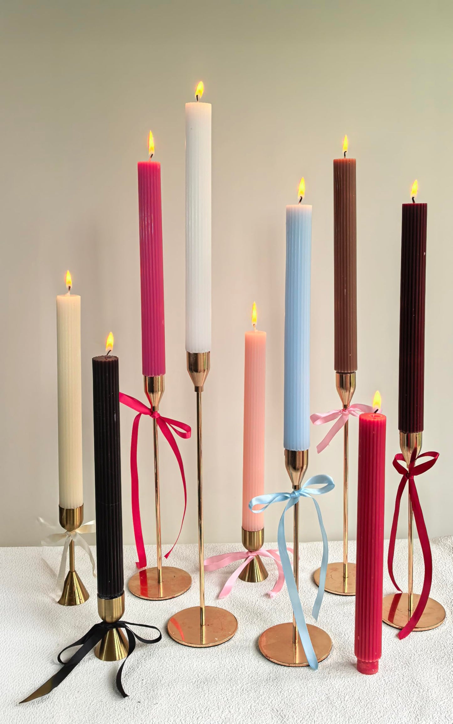 PAMELIFE 2 Pack | 10" Gold Premium Unscented Ribbed Wick Taper Candles, Tall Ribbon Wax Dinner Unscented Modern Home Décor Soy Wax Handmade 12 Hours candlesticks (White)