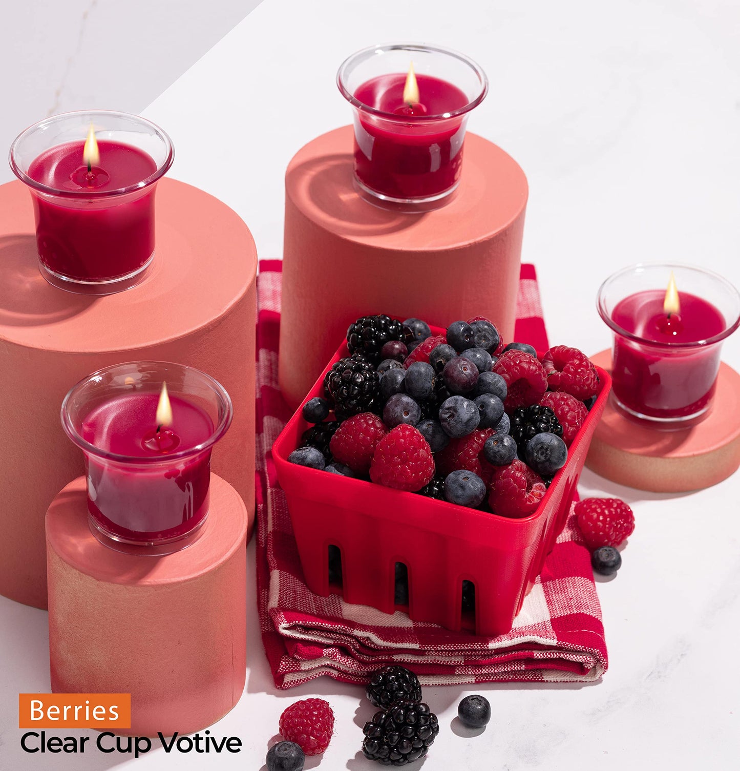HYOOLA Clear Cup Scented Votive Candles - Berries - 12 Hour Burn Time - 4 Pack - European Made