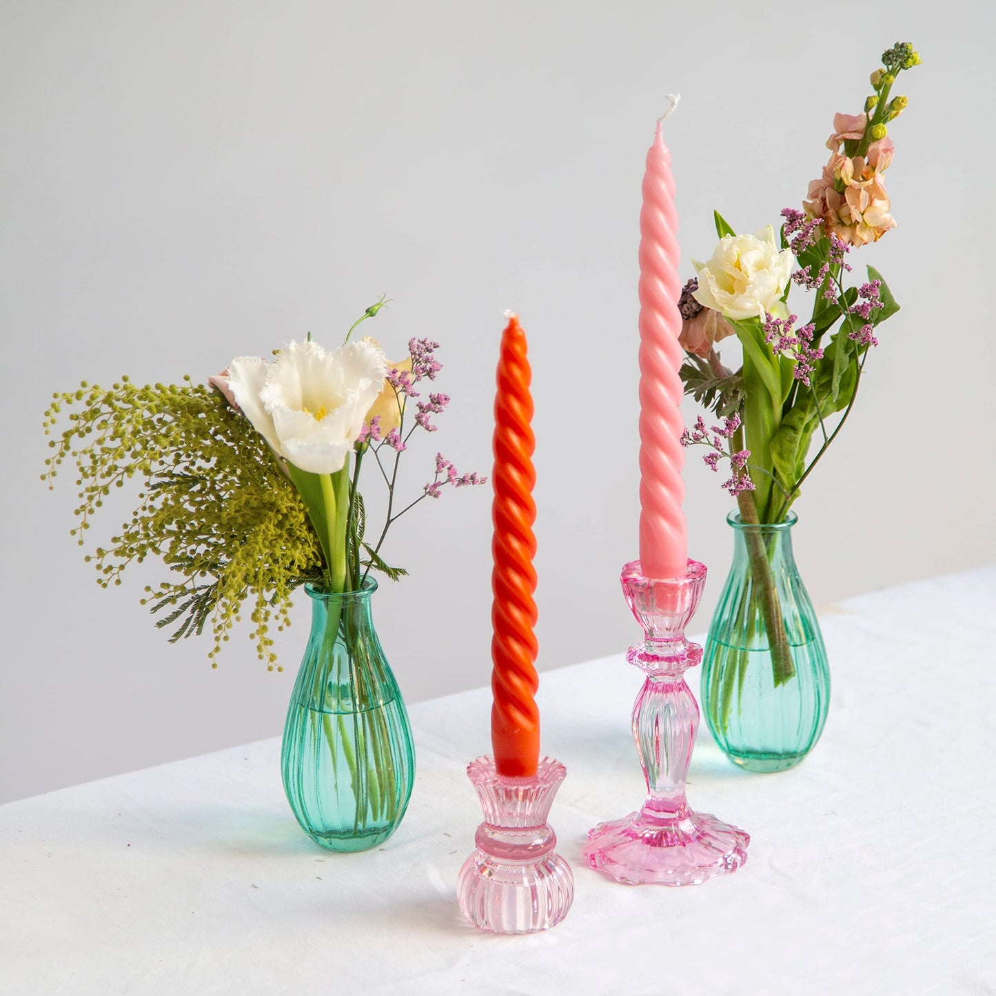 Italian Spiral Twisted Tapered Dinner Candles, Ideal Valentines Day Gift, 4pack, Tabling Tables, Pink and Orange
