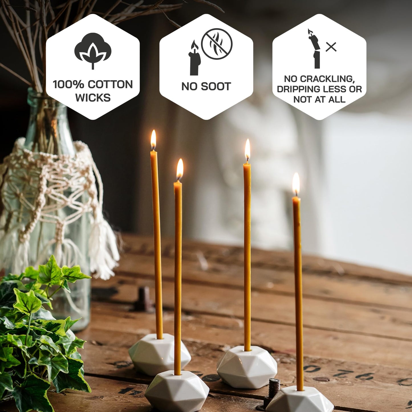 Danilovo Thin Taper Beeswax Candles - Honey-Scented, Decorative Candles Ideal for Birthday Decoration or Church Prayers - Yellow Drip Free, Tall & Smokeless Pack of 50 pcs, 6.4 x 0.22 inch