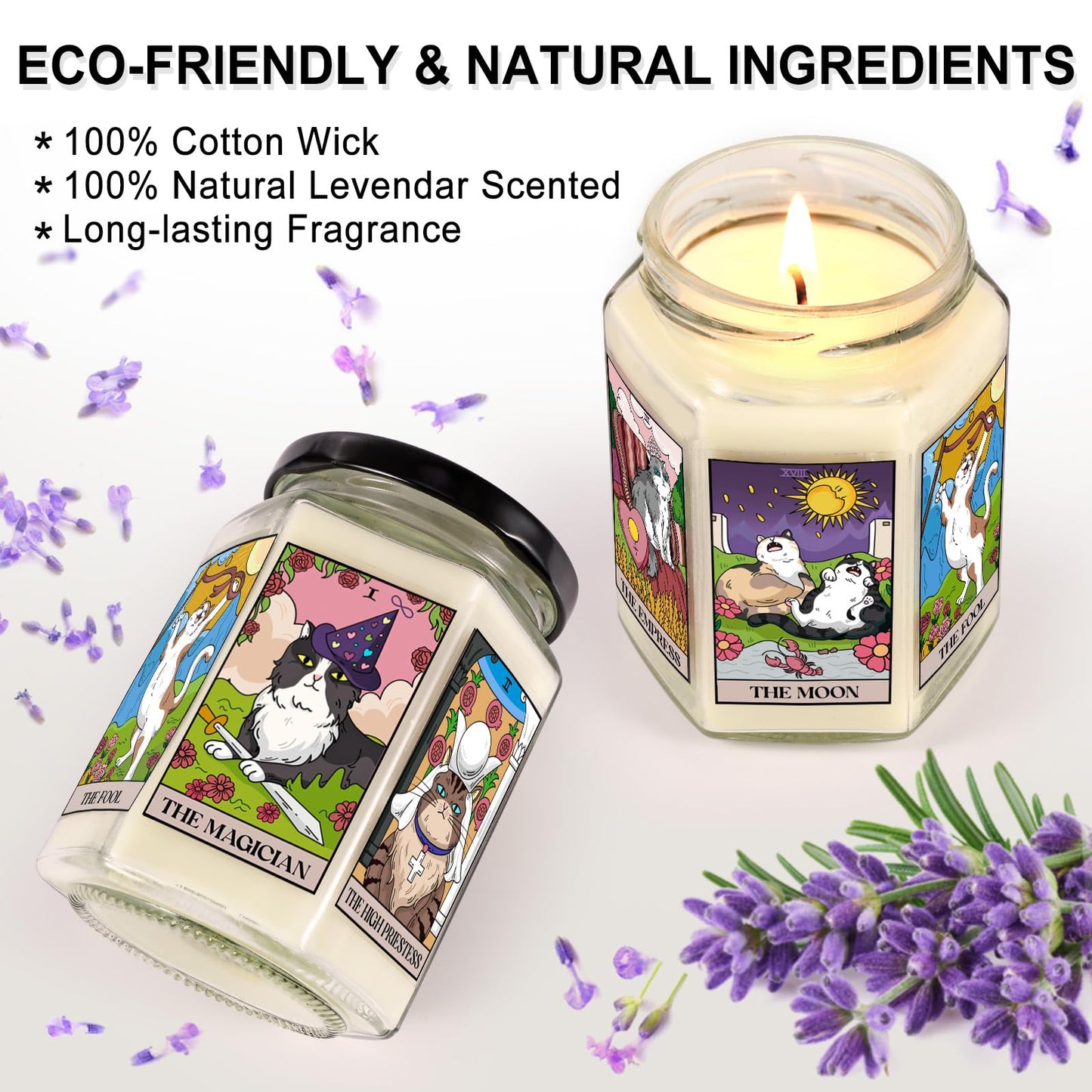 AWDK Gifts for Women-Best Friend Birthday Gift for Female-Astrology Gift for Friends-Witchy Gifts for Sister-Funny Candles for Her,Sister,Mom,BFF-Tarot Cat Lavender Candles-8oz Candle Jars