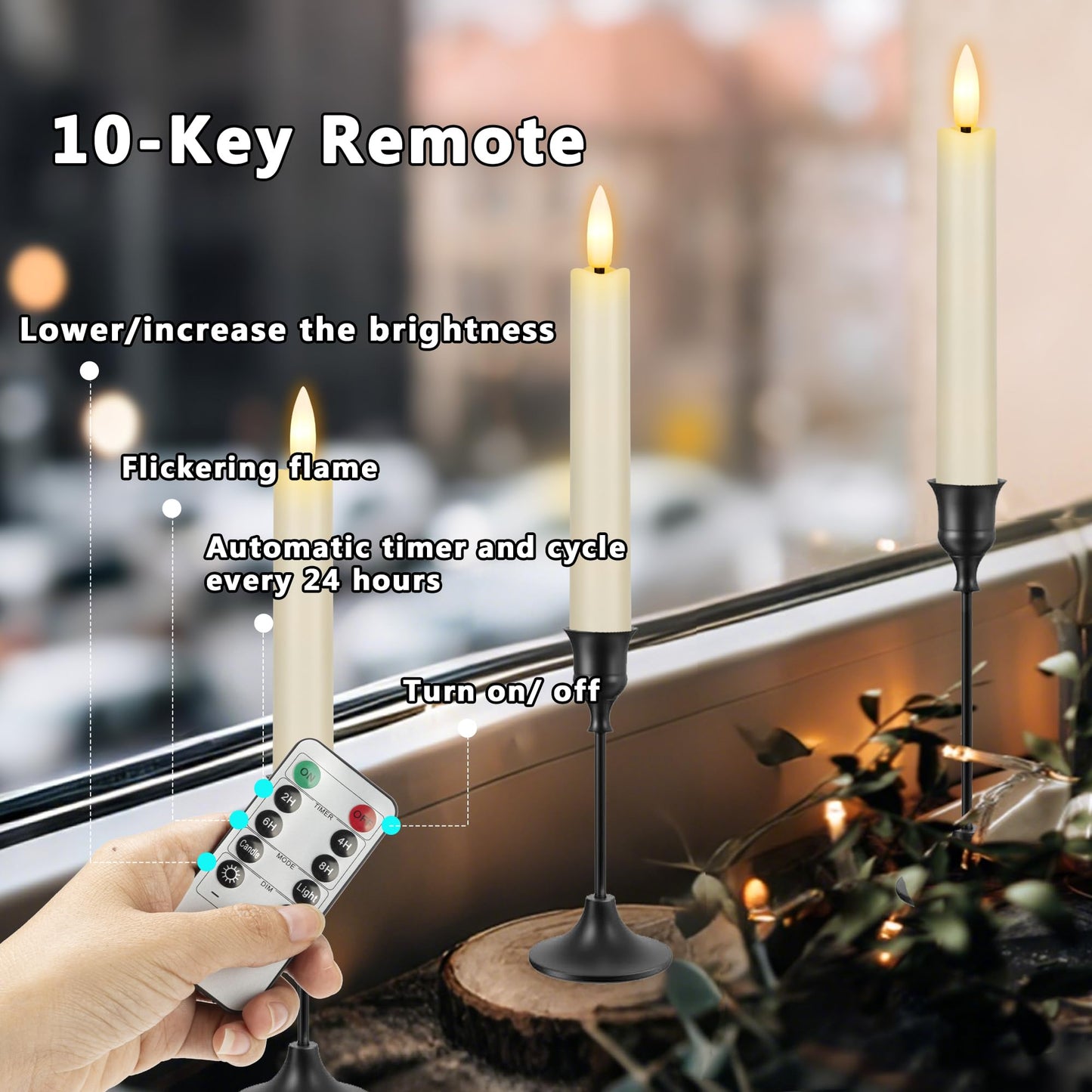 AFINETH 6.4 Inch Flameless Taper Candles with Remote Timer, Short Flickering Battery Operated Candles, Ivory Decorative Led Flameless Candlesticks for Weeding Home Party Festival, 8 Pack