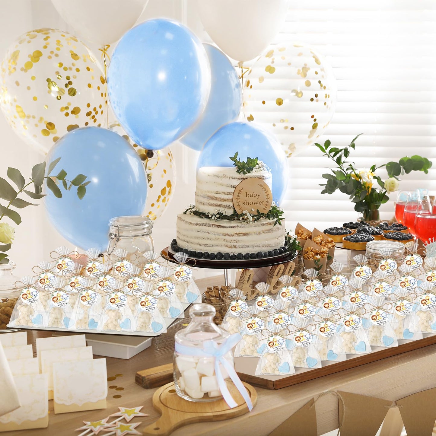 Demissle 20 Sets Safari Animal Baby Shower Soaps Favors for Guests Jungle Greeting Card Bath Gift for Birthday (Blue)