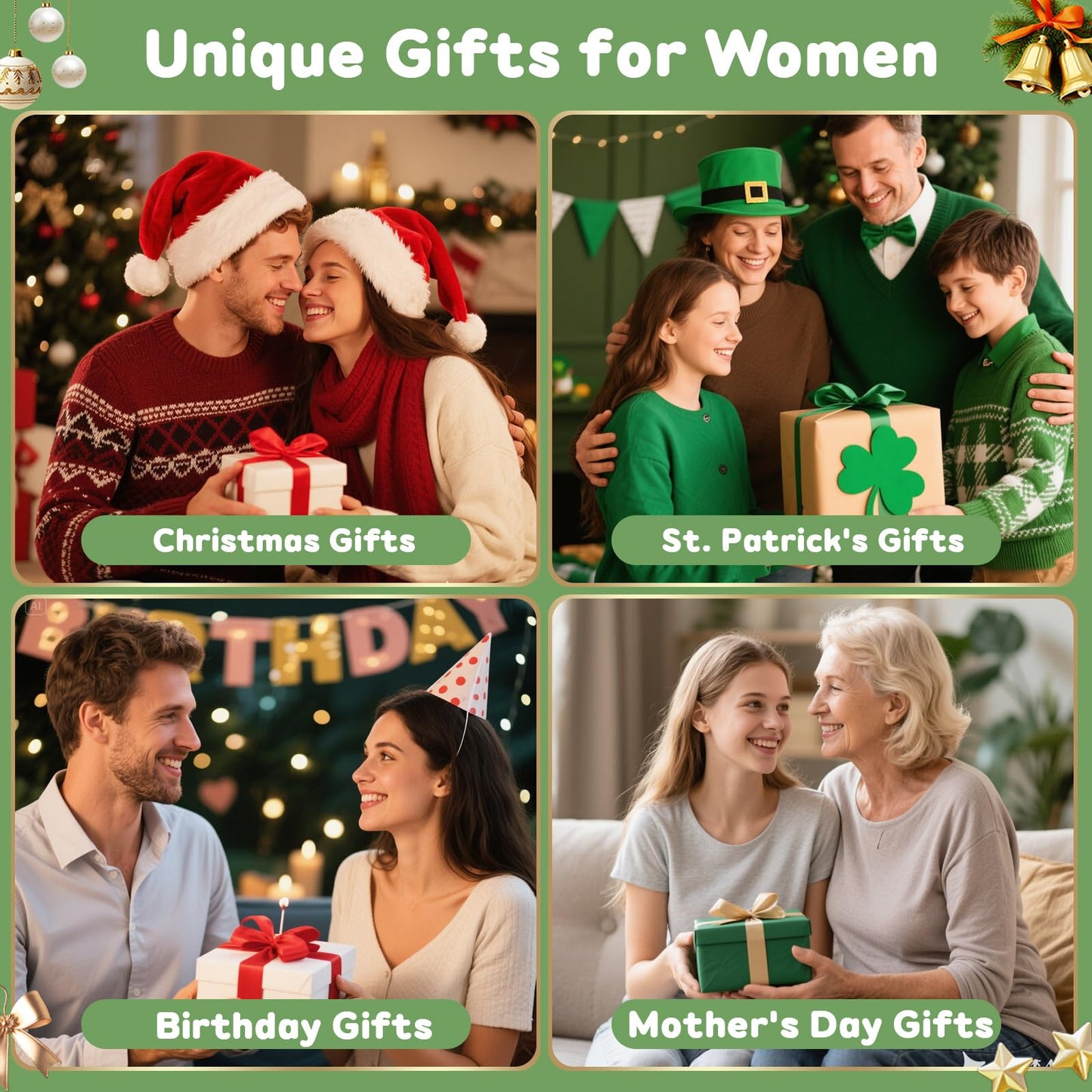 Large 3 Wick Flameless Candles, 4"x4" Flickering LED Candles with Remote & Timer, Dimmable Real Wax Pillar Candles Battery Operated, Green Candles for Home Christmas St. Patrick’s Day Decor (Green)