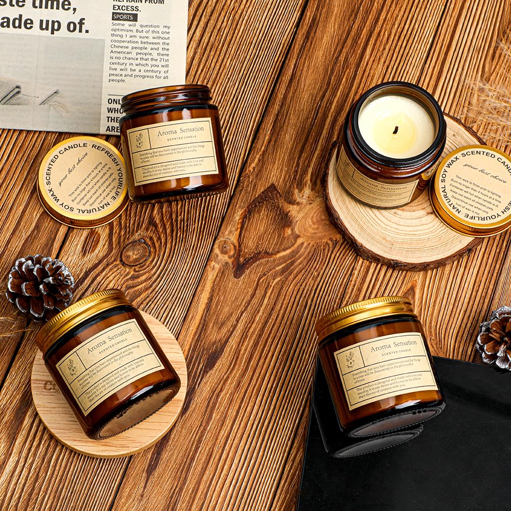 4 Pack Cedar Candles for Home Scented,Amber Jar Aromatherapy Candle Gifts for Women,Scented Candles Set for Mother's Day Christmas Valentine Thanksgiving Brithday Gifts,Soy Wax Candle Set