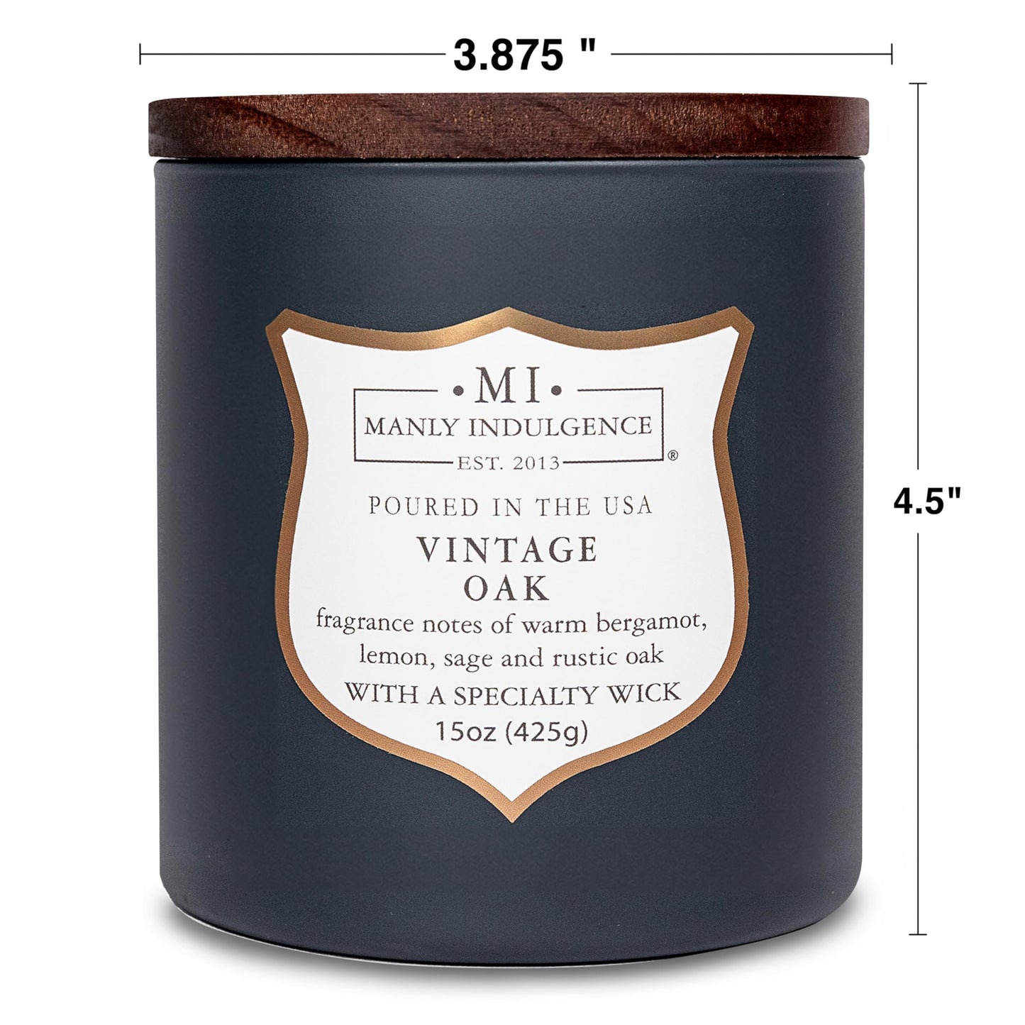 Manly Indulgence Vintage Oak Scented Candles for Men, 15 oz Wooden Wick, Premium Soy Blend Wax, 60H Burn, Candles for Home Scented - Made in The USA