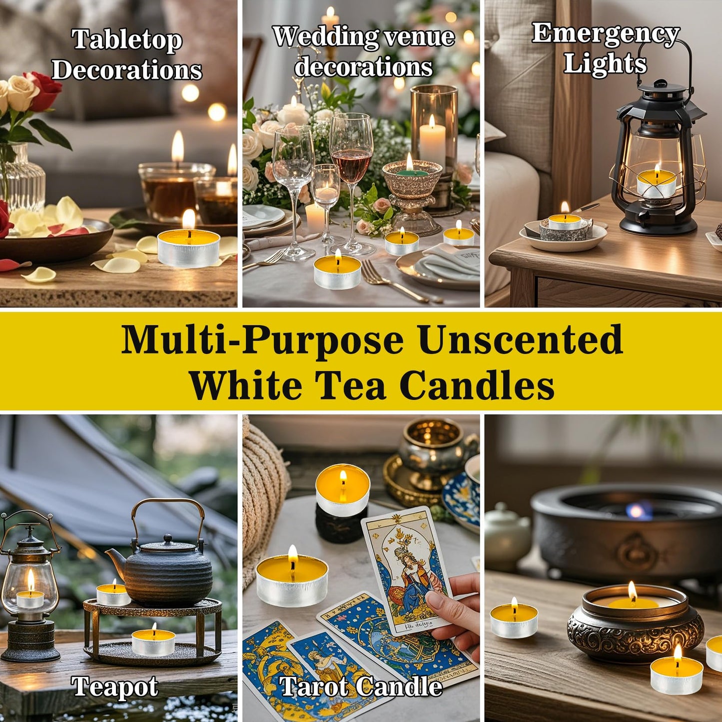 Yellow Tea Lights Candles Set - MAQIHAN Mini Tealight Candles Set Votive Soy Candle with Cotton Wick for Home Decoration, Wedding, Emergencies, 25pcs