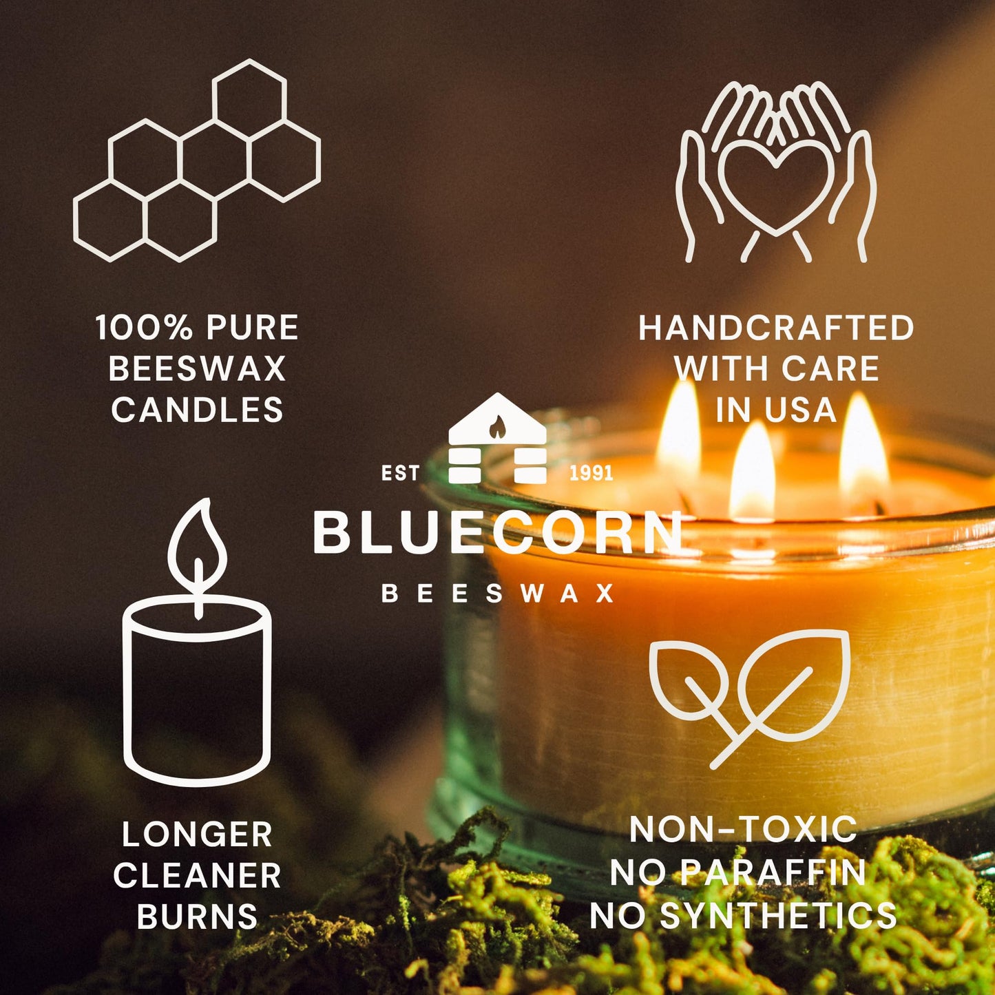 Bluecorn Botanica Beeswax 3-Wick Candle – Eucalyptus & Orange, 100% Pure Beeswax & Essential Oils – 10oz Hand-Blown Recycled Spanish Glass – Non Toxic, Clean Burning, Refillable Glass Jar