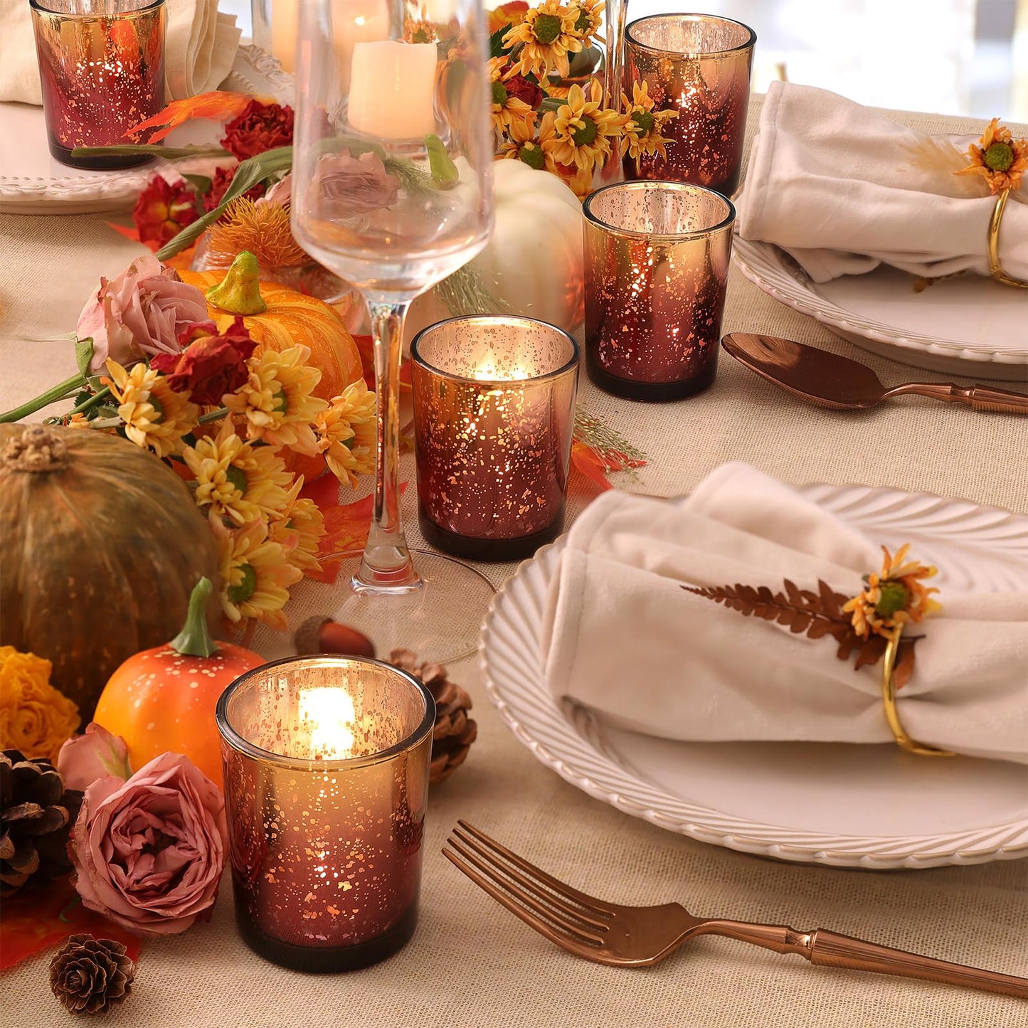 Volens Burgundy Votive Candle Holders Set of 12, Speckles Mercury Glass Tealight Candle Holder Bulk for Table Wedding Centerpiece, Burgundy and Gold Themed Party Decorative & Home Decor
