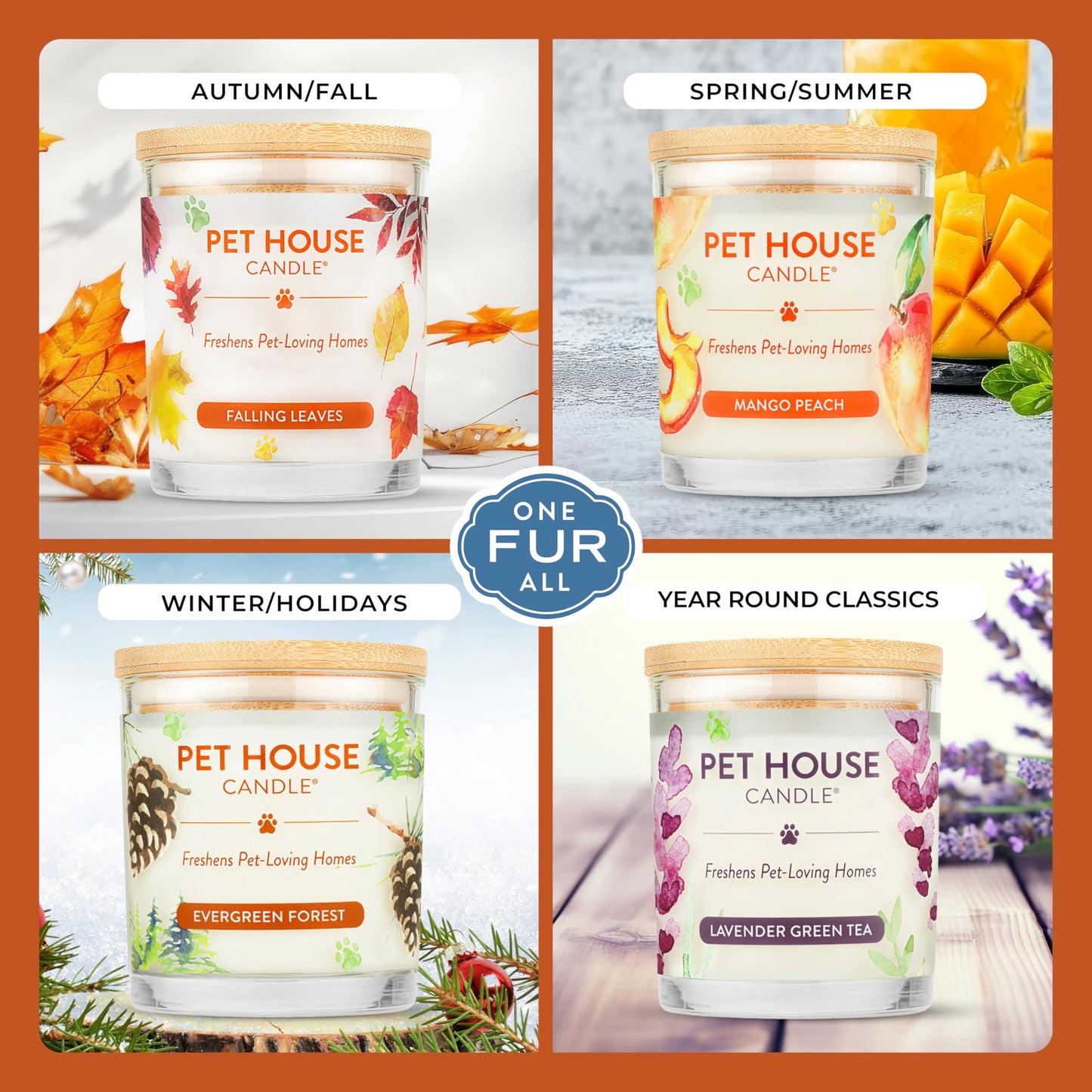 One Fur All Pet House Fall Candles, Long Lasting, Clean Burning, Soy Wax Scented Candles for Pet Odor, Falling Leaves