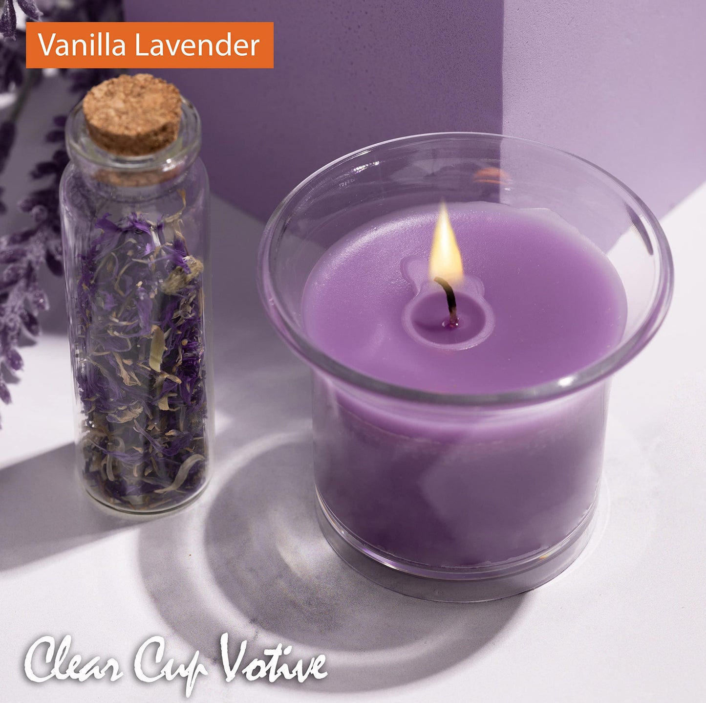 HYOOLA Clear Cup Scented Votive Candles - Vanilla Lavender - 12 Hour Burn Time - 4 Pack - European Made