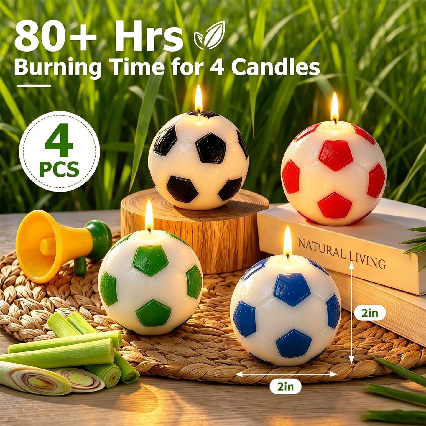 Citronella Candles Outdoor Indoor – 4 Pack Outdoor Candle, Up to 80+ Hrs Burning Total, for Home Decor, Patio Backyard, Camping & Garden Party, Fun Soccer Candle Gift for Men & Soccer Fans