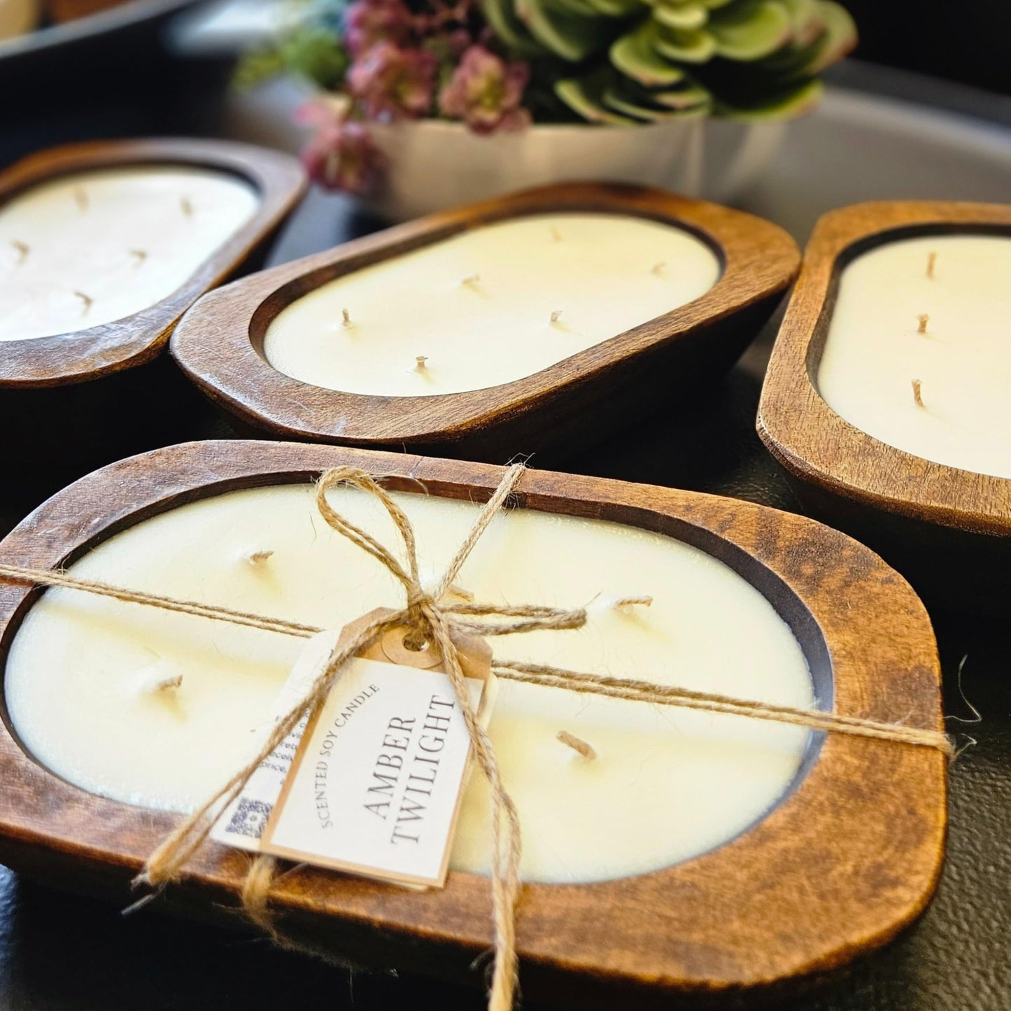 Wooden Dough Bowl Candle | 6 Wick - 10 Inch | Soy & Beeswax Candle | Parafin& Toxic Free | Farmhouse Candles for Table | Triple Scented (Regular (6 inch), Leather and Lace)
