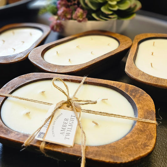 Wooden Dough Bowl Candle | 6 Wick - 10 Inch | Soy & Beeswax Candle | Parafin& Toxic Free | Farmhouse Candles for Table | Triple Scented (Regular (6 inch), Leather and Lace)