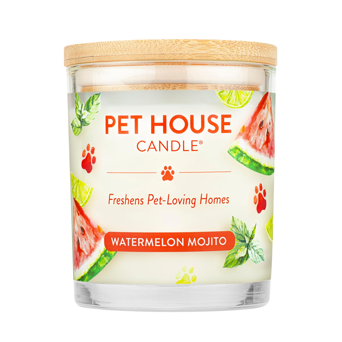 Pet House Candles, Soy-Based, Long Burning Scented Candles for Pet Homes, 60 Hour Burn Time - Watermelon Mojito, 9 oz