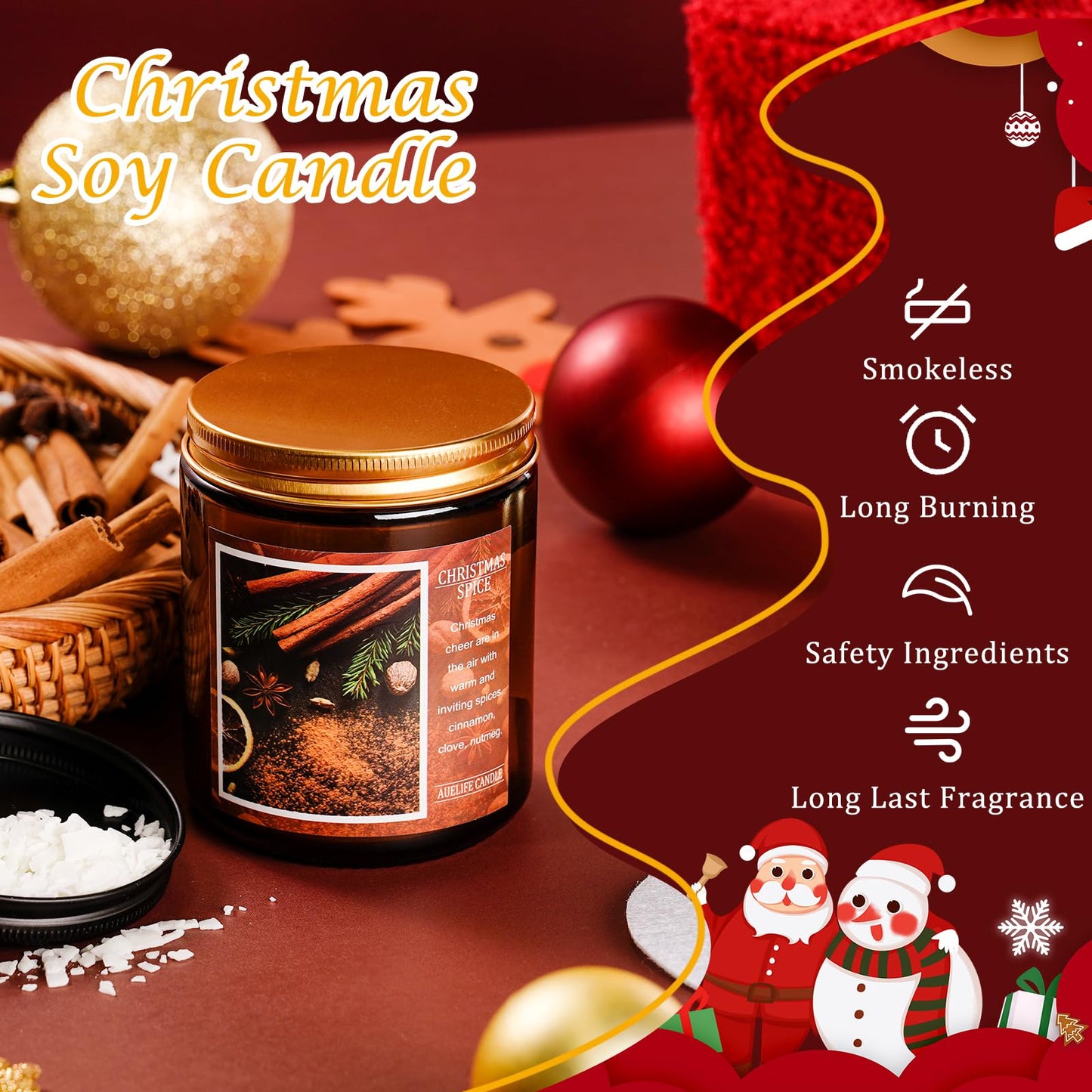 Christmas Candles | Christmas Wishes Scented Candle, Holiday Soy Wax Candles for Home Scented,Aromatherapy Gifts for Women and Men, Cozy Winter Candle for Home Decor, 7 oz