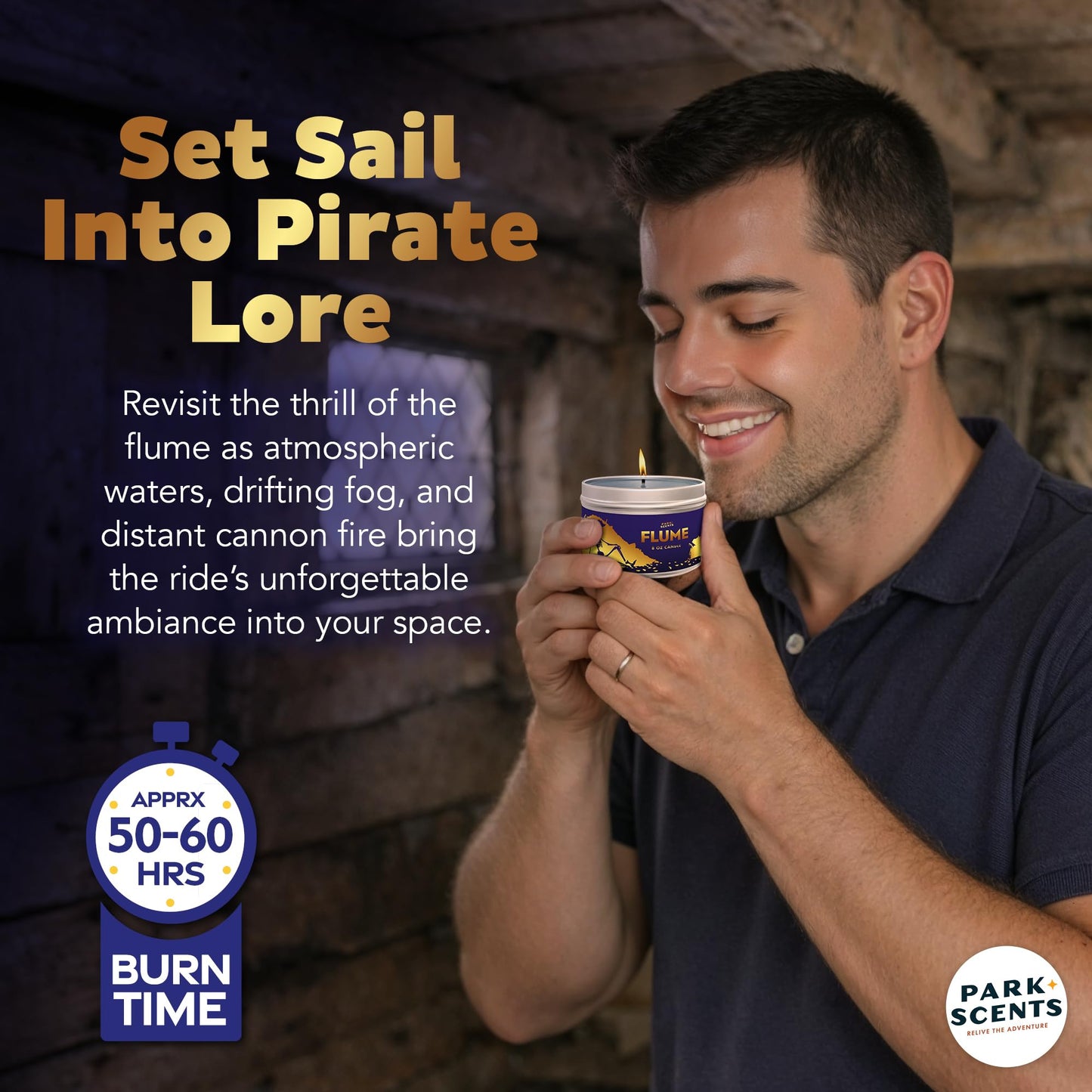 Park Scents Flume Candle - Inspired by the atmosphere of the PIRATES OF THE CARIBBEAN ride - Handmade in the USA, vegan, and cruelty-free | 8 oz. Tin