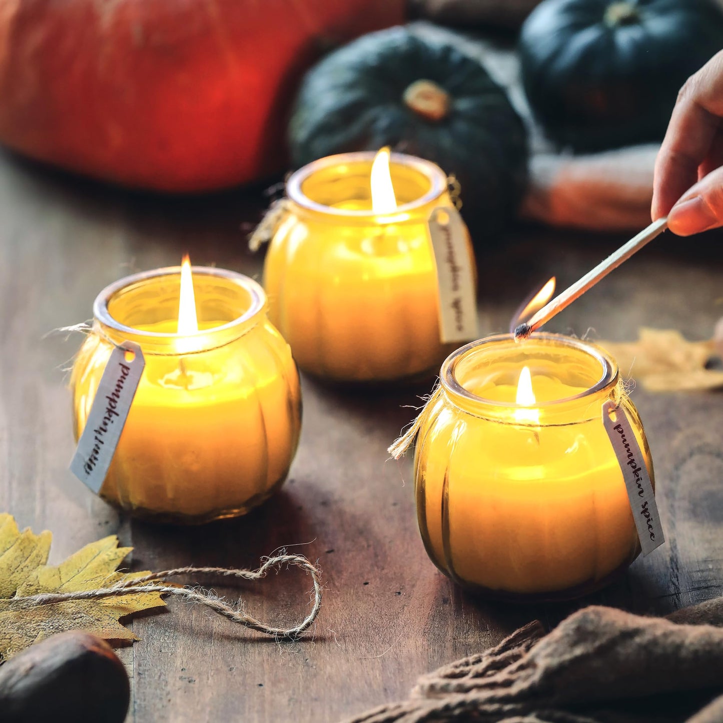 Fall Candles,3Pcs Pumpkin Shaped Candles, Fall Scented Candle,Pumpkin Spice Scented Candle Set of 3,Thanksgiving Gifts for Women,3 x 5oz