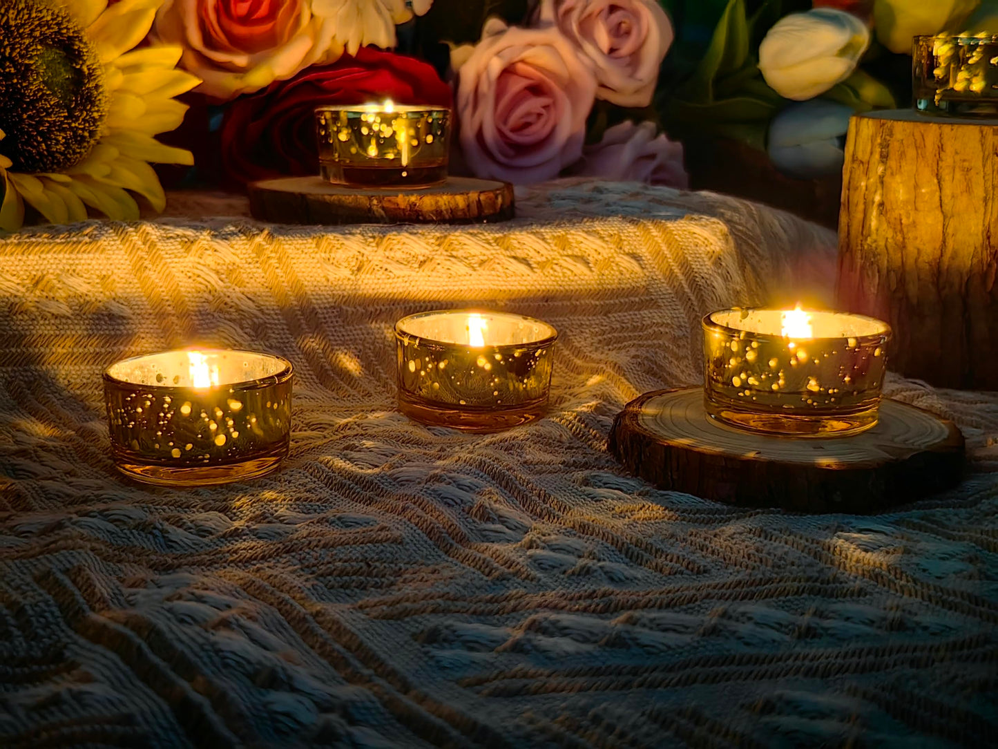 GOLDEAL 30 Pcs Samll Glass Tealight Candle Holders Speckled Gold Glass-Tea Candle Holders Bulk-Perfect for Weddings, Parties, Dinners - Ideal for 1.5" Standard Tealights and Candle Moulds…