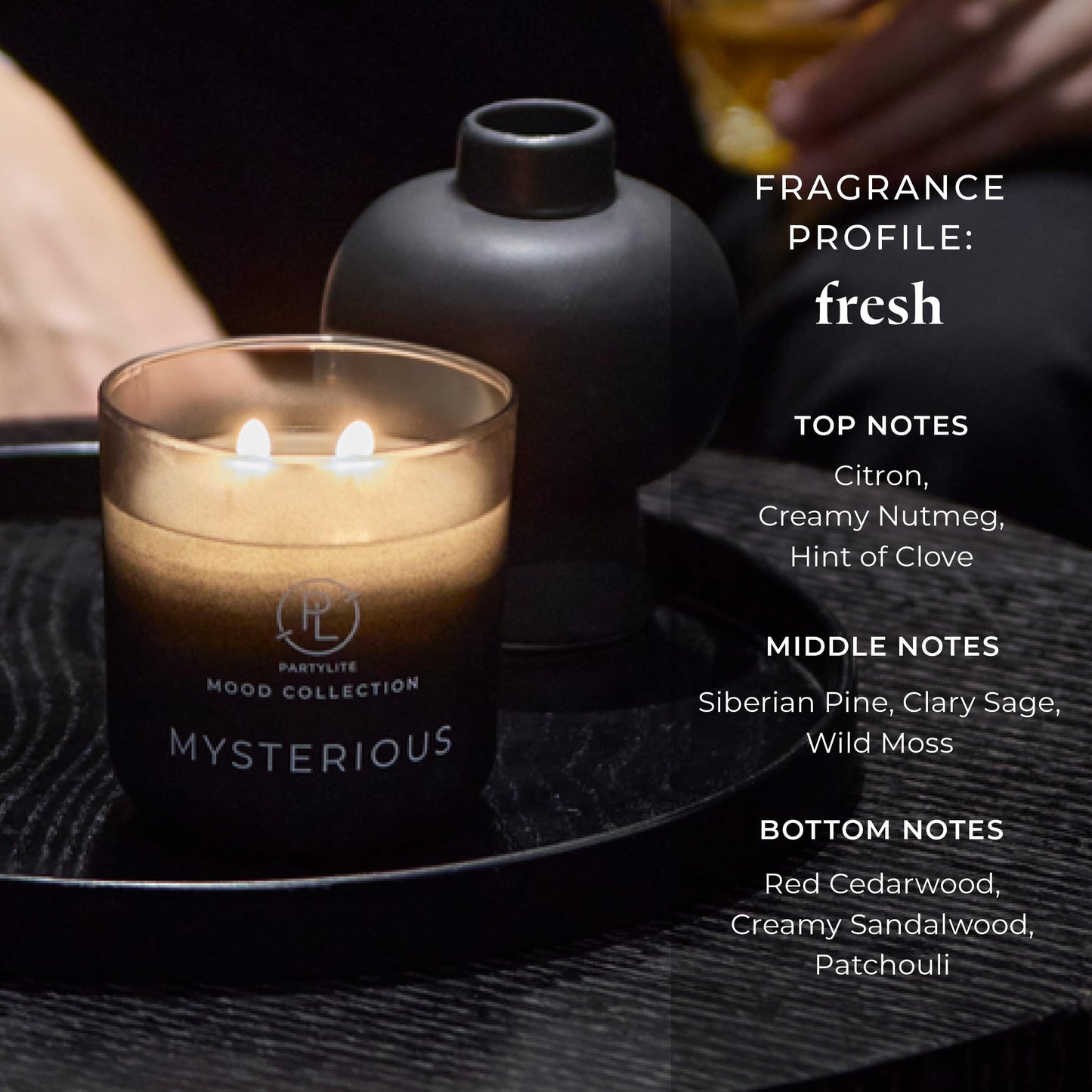 PartyLite Mysterious Scented, with Notes of Citron, Nutmeg & Clove, 14.1oz 2-Wick Ombre Jar Candle, 24-48 Hour Burn Time, Part of The Mood Collection, Warm & Earthy, Perfect for Gifting