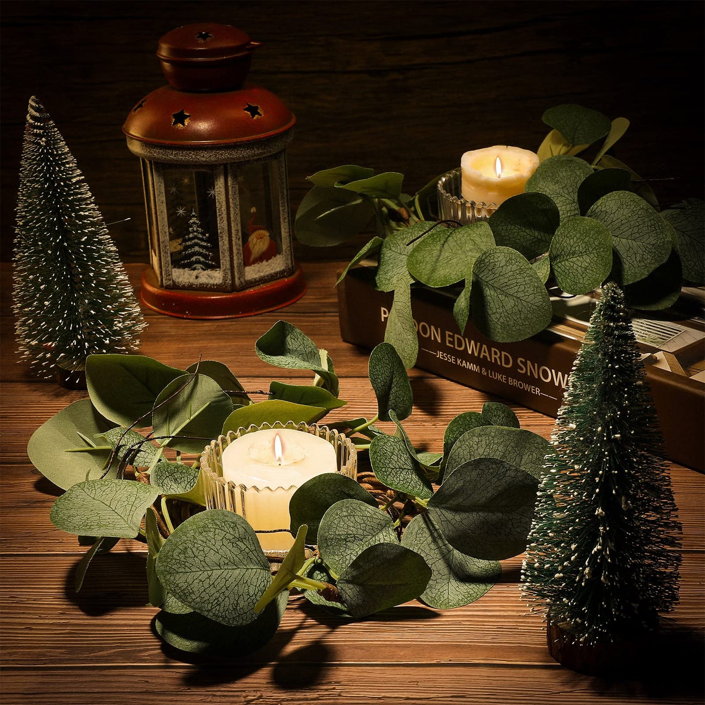 Waydress 8 Pcs Candle Rings Artificial Eucalyptus Leaves Candle Wreaths 6 Inch Boho Greenery Wreaths Rings for Pillars Candleholders for Wedding Party Home Table Door