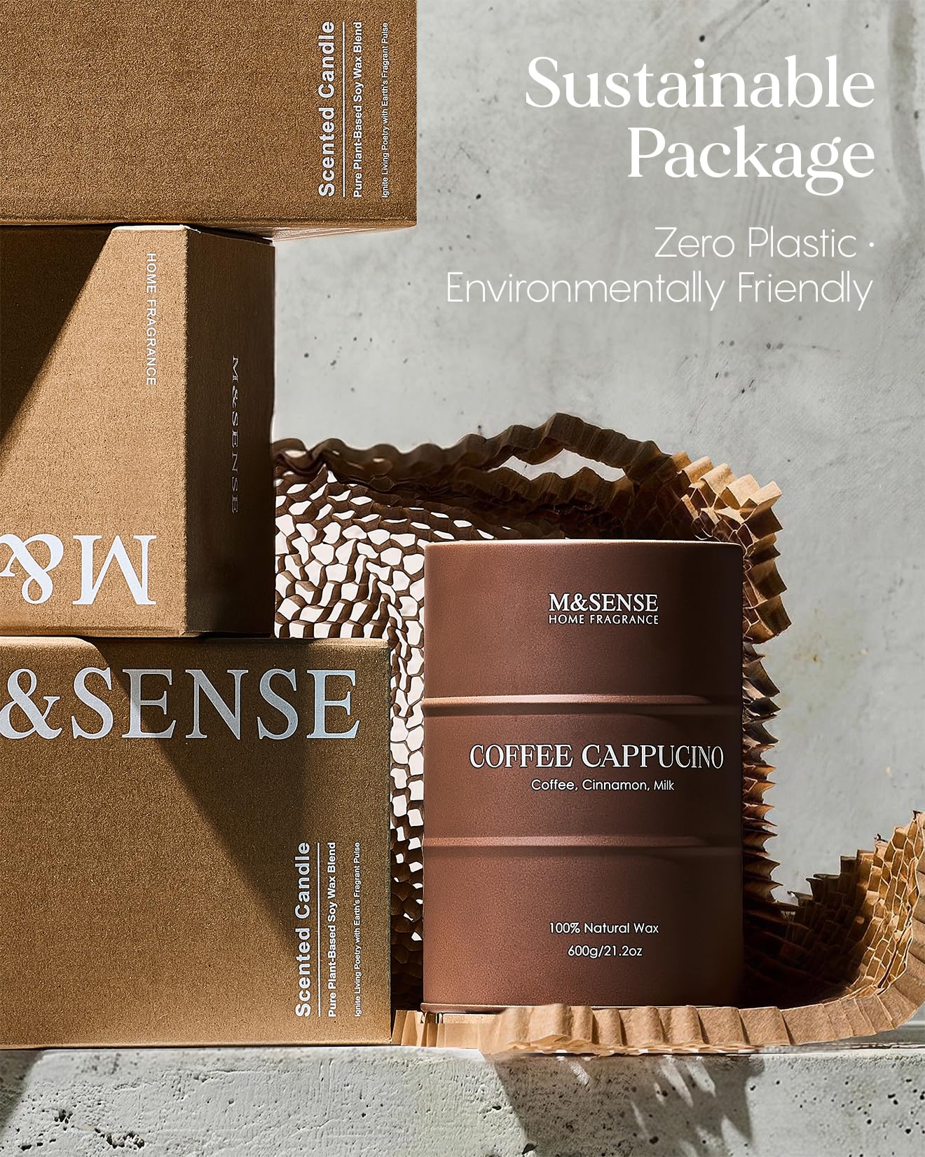 M&SENSE Coffee Cappuccino Large Scented Candles Christmas Decor, Hoilday Soy Wax Christmas Candle 21.2oz 120 Hours, Coffee Aroma Candle Unique Housewarming Appreciation Gifts