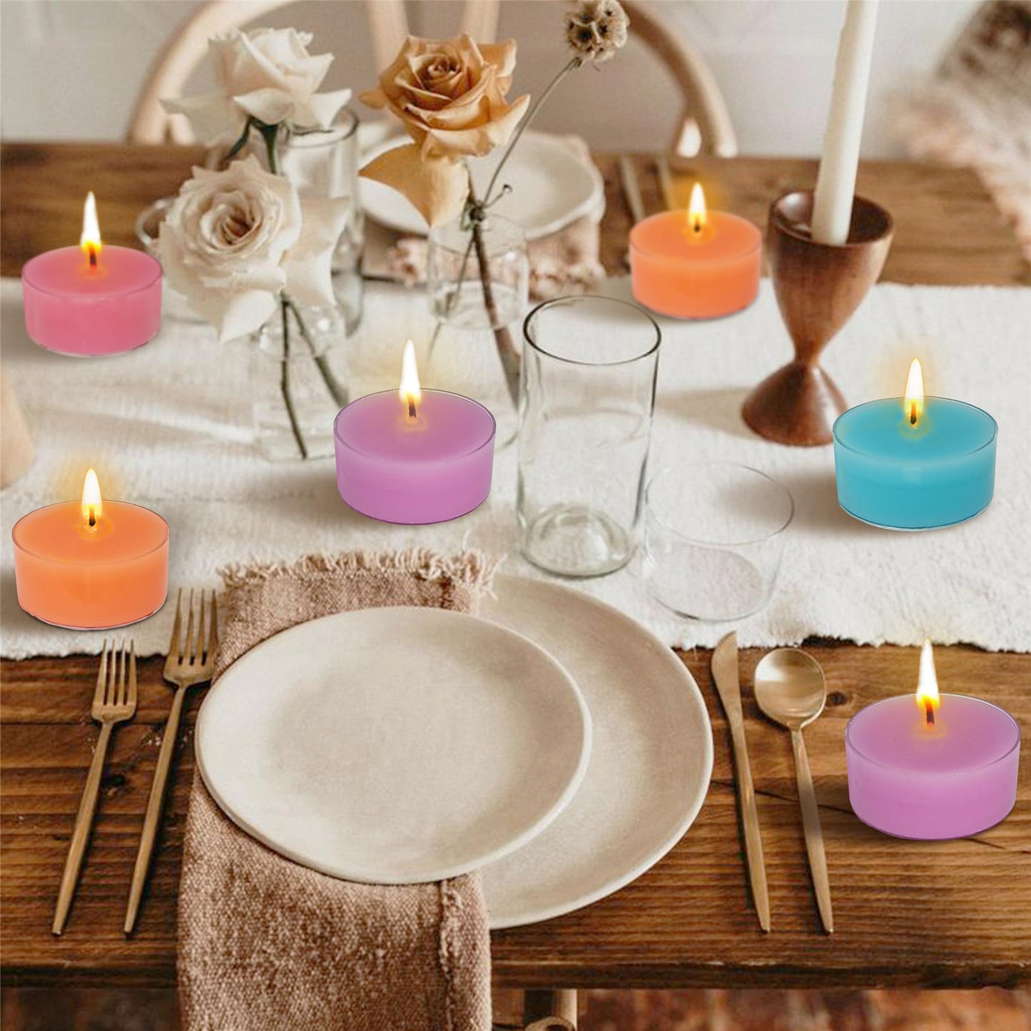 Gedengni Candlesticks Scented Tealight Candles,24pcs Handmade Round Tea Light Candles Rose Scent Wax Tealight Candle Smokeless Candle Stciks for Spa Home Decor Women Gifts (T01-24S-RDGRL)
