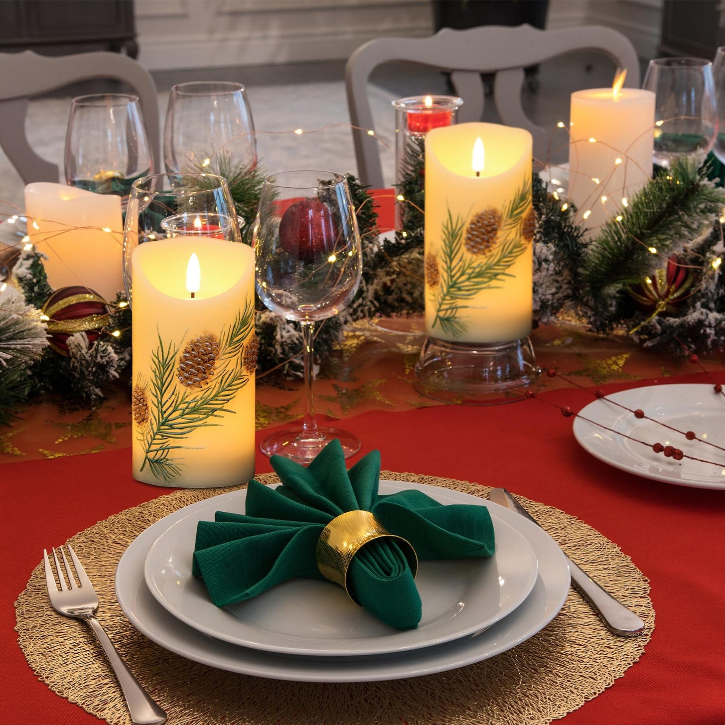 Lasumora Pinecone LED Candles with 6H Timer, flameless Candles with Flickering Flame, Waxy Pillar 2 Pack Flickering Acorn Decor Woodsy for Fall Christmas Decor (3 inches x 5.7 inches)