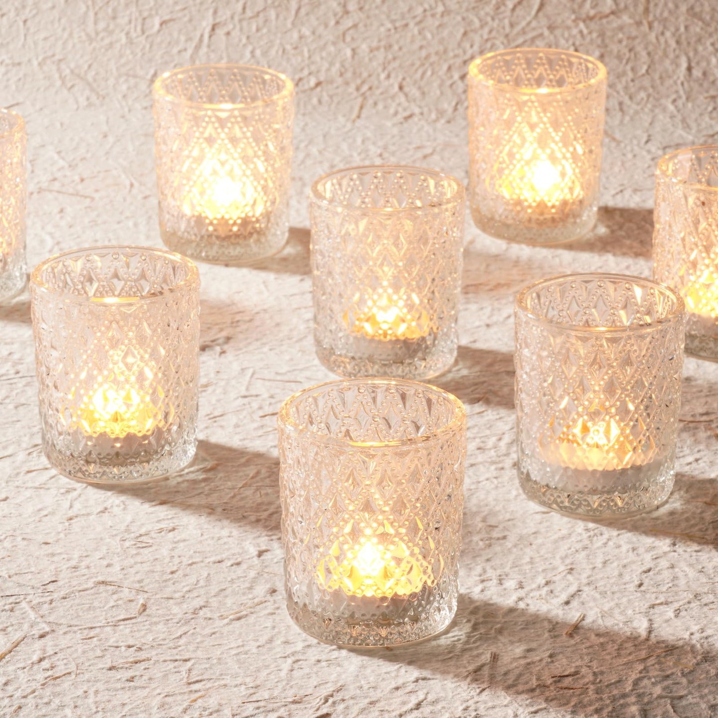 Homemory 24 Pack Clear Glass Votive Candle Holders, Tealight Candle Holder, Vintage Candle Holders Bulk for Table Centerpieces, Christmas, Baby Showers, Birthday, Wedding, Party