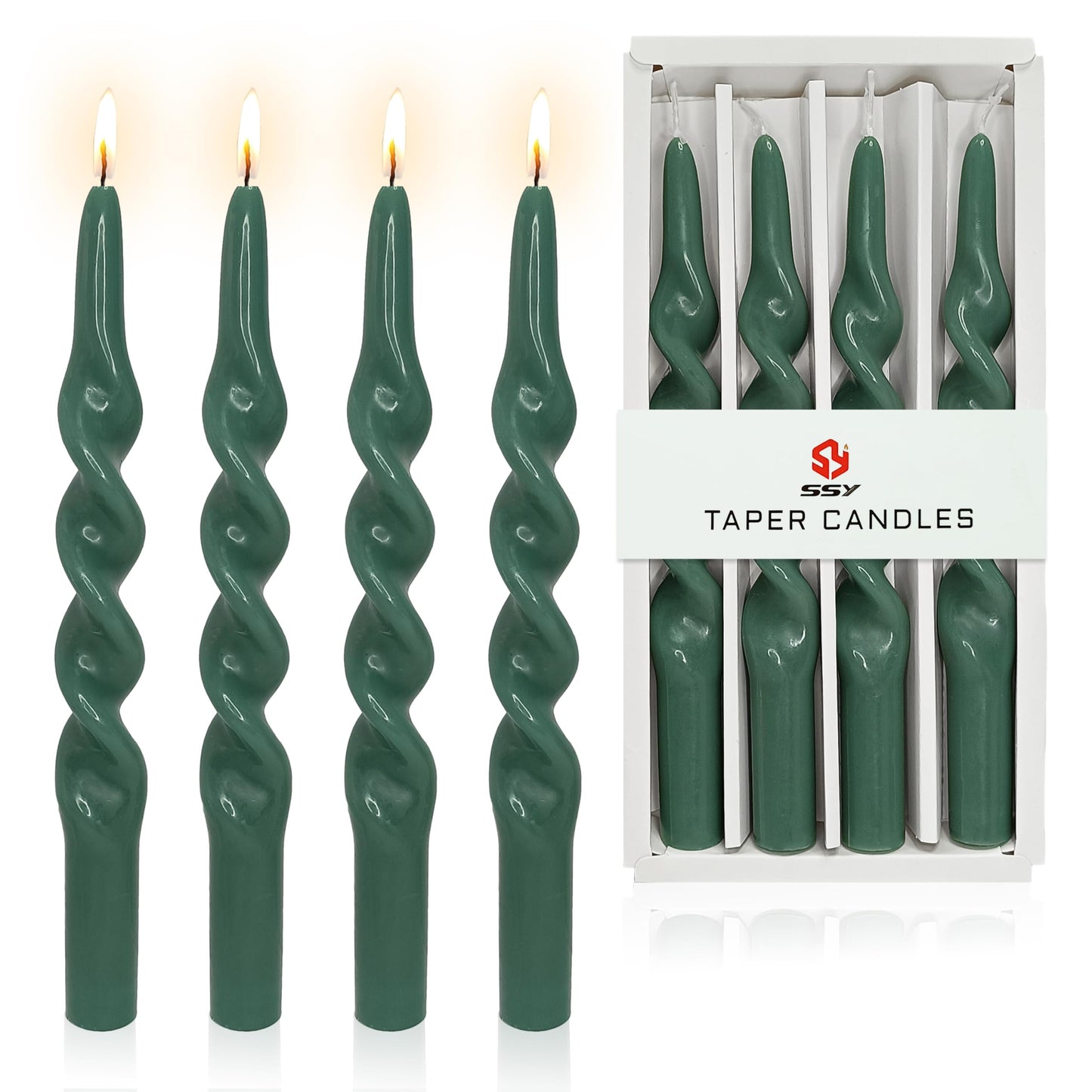 Spiral Candle Unscented Taper Candles Sticks Dark Green 10 inch Tall Tapered Candles 4 PCS Smokeless Twisted Dinner Candle for Meditation Home Kitchen Wedding Cozy Evenings Decorations