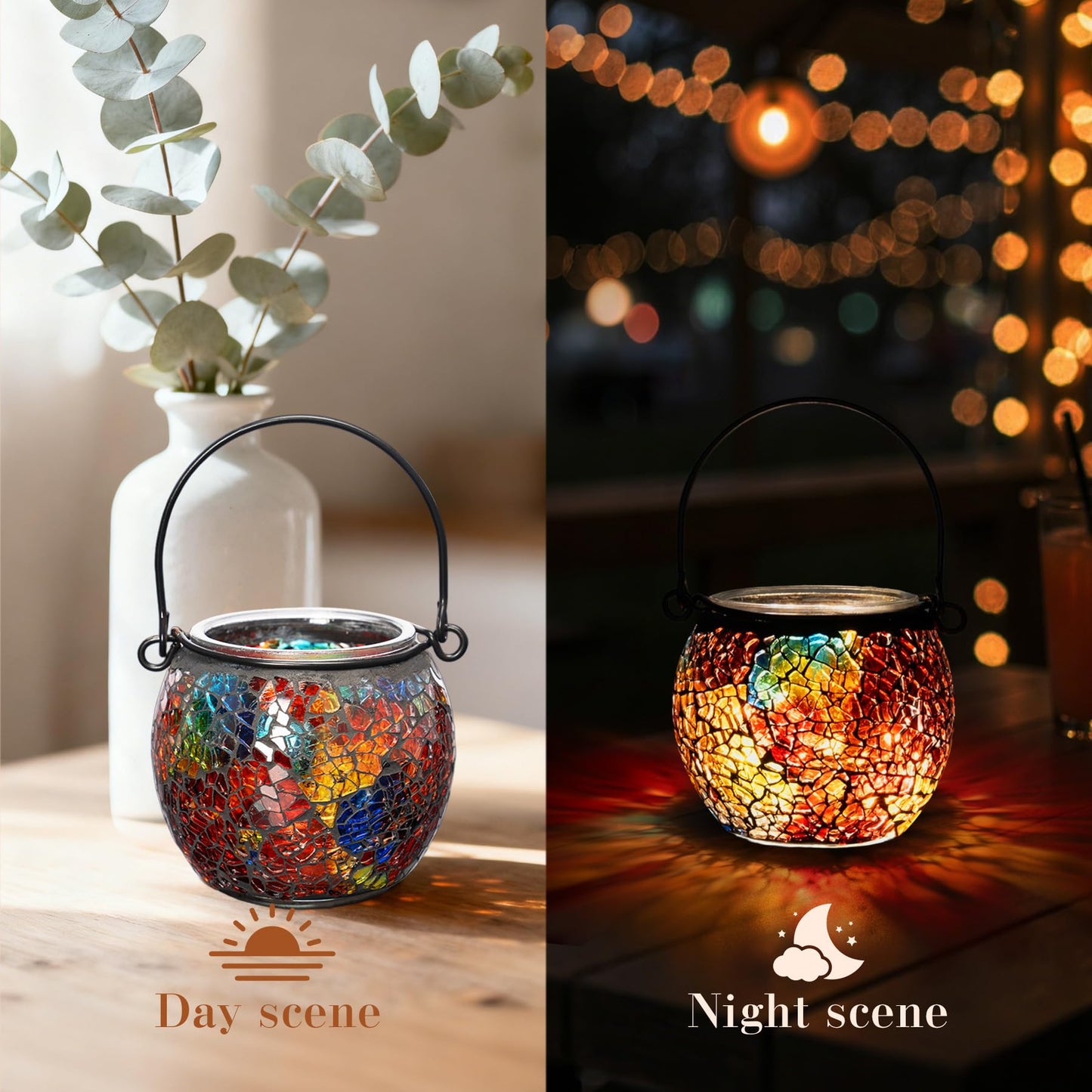 Rancco Candle Holder Mosaic Tea Light Holder, Votive Candle Holders with Handle for Thanksgiving Table Centerpiece Christmas Party Decor, Also Used as Vase, Pen Holder, Potted Plants Bowl (Rainbow)