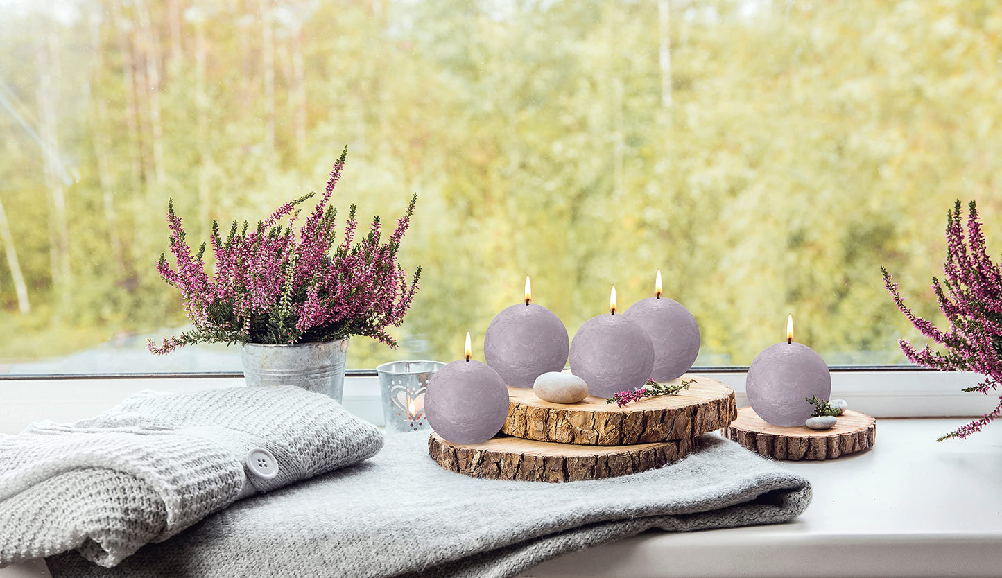 BOLSIUS 3 Pack Frosted Lavender Rustic Ball Pillar Candles - 3 Inch - Premium European Quality - Includes Natural Plant-Based Wax - Unscented Dripless Smokeless 25 Hour Party Décor Candles